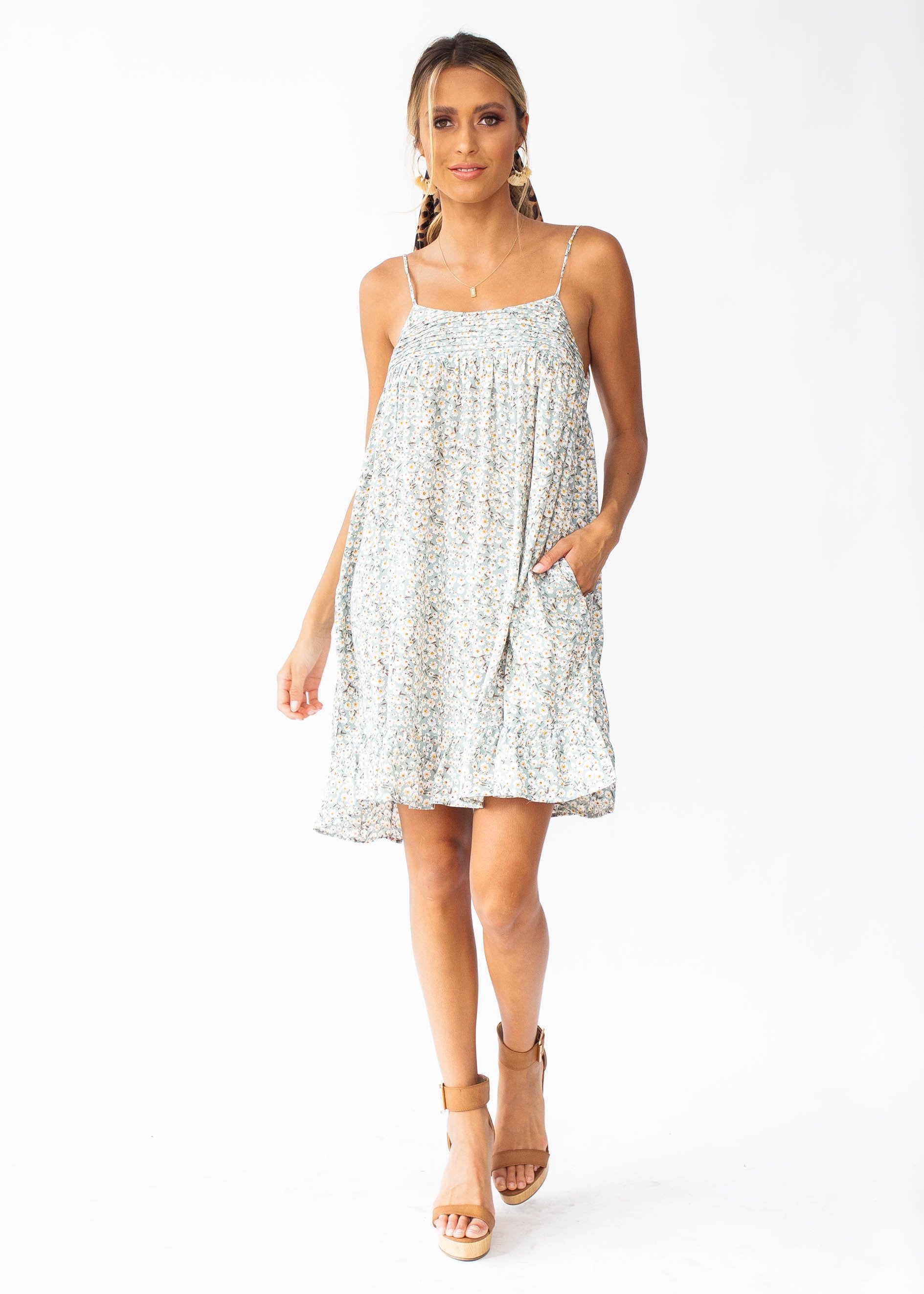 Blair Swing Dress - Sage Floral