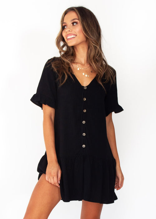 Women's Midnight Chase Linen - Black Dress