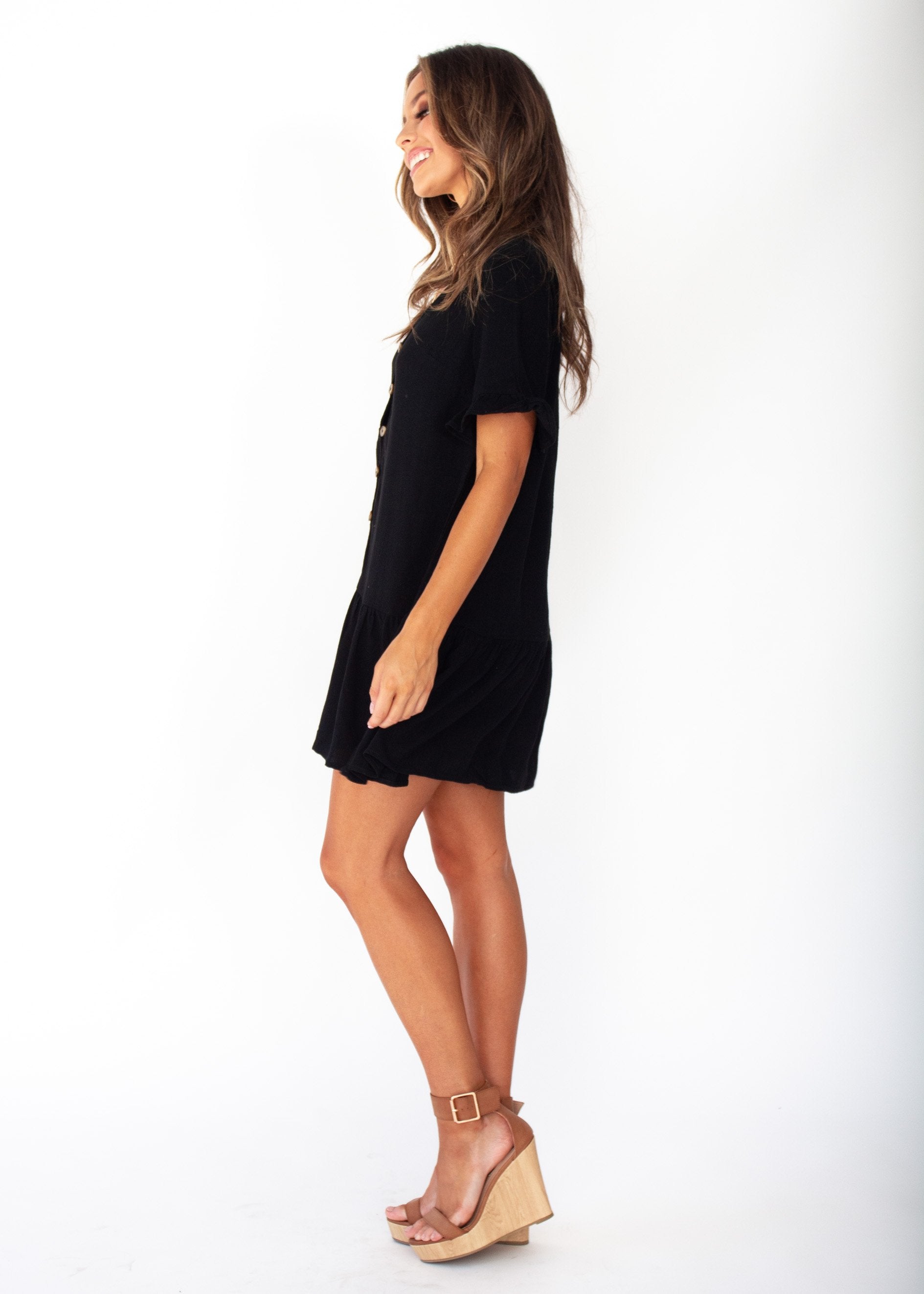 Midnight Chase Linen Dress - Black