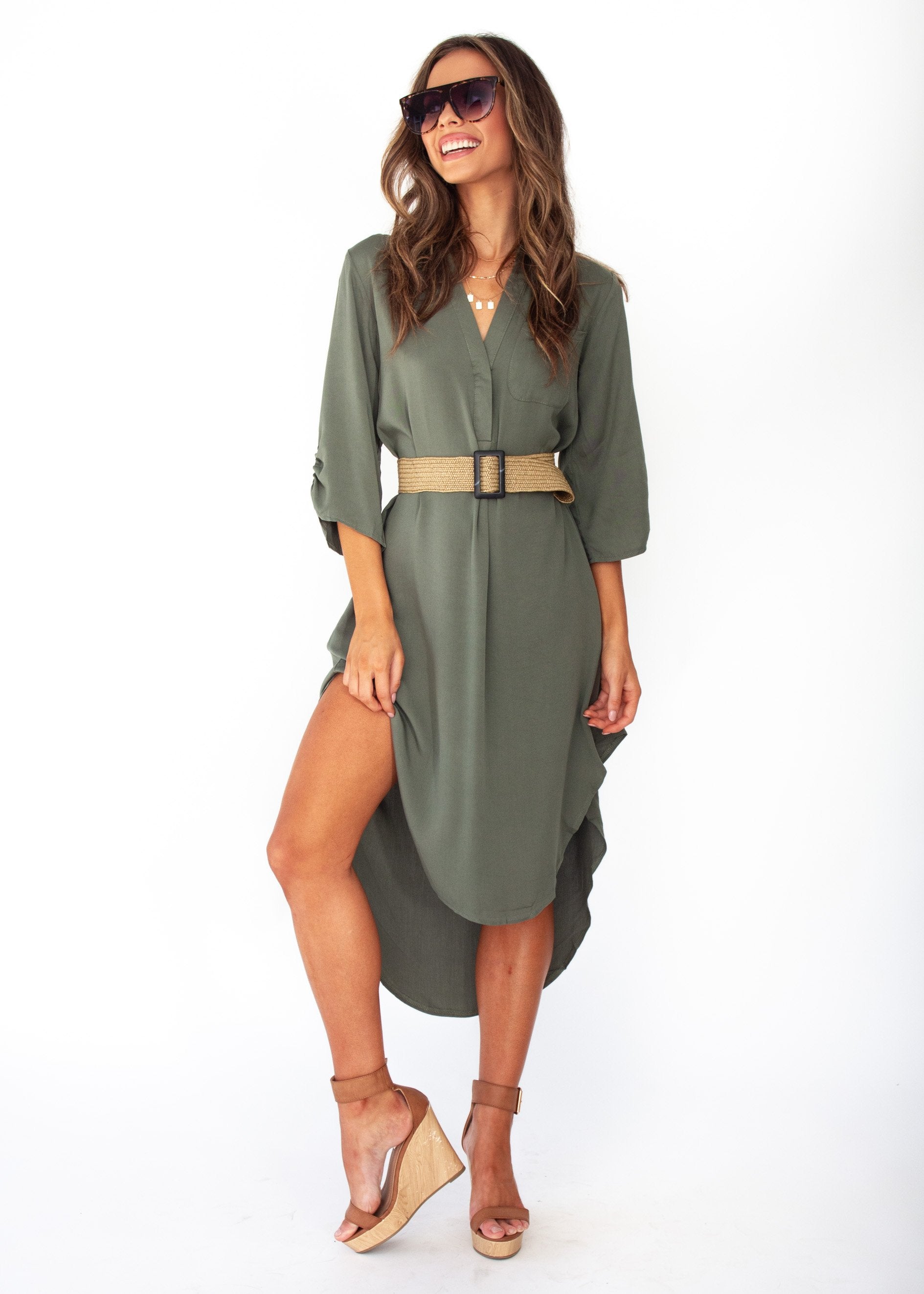 Woman's Life With You Tunic Midi Dress - Khaki