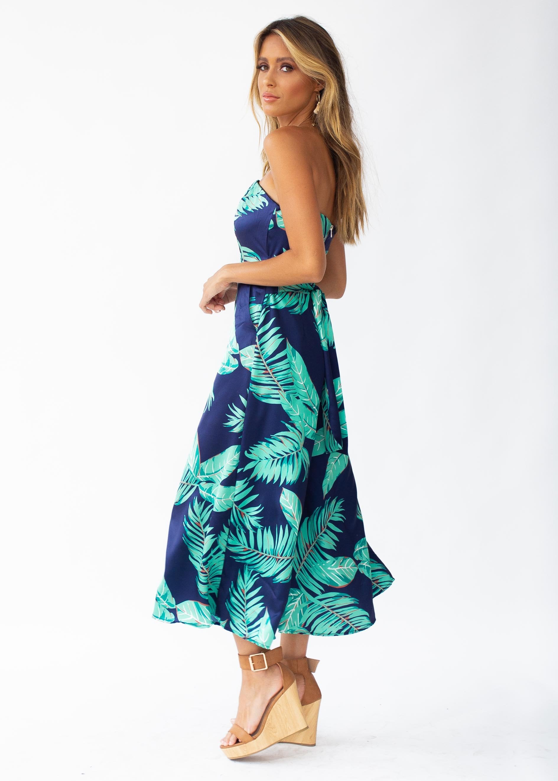Kaia Strapless Pantsuit - Navy Tropics