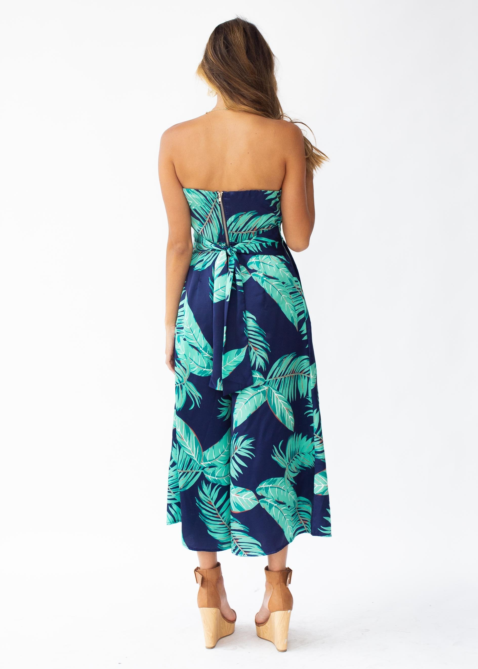Kaia Strapless Pantsuit - Navy Tropics