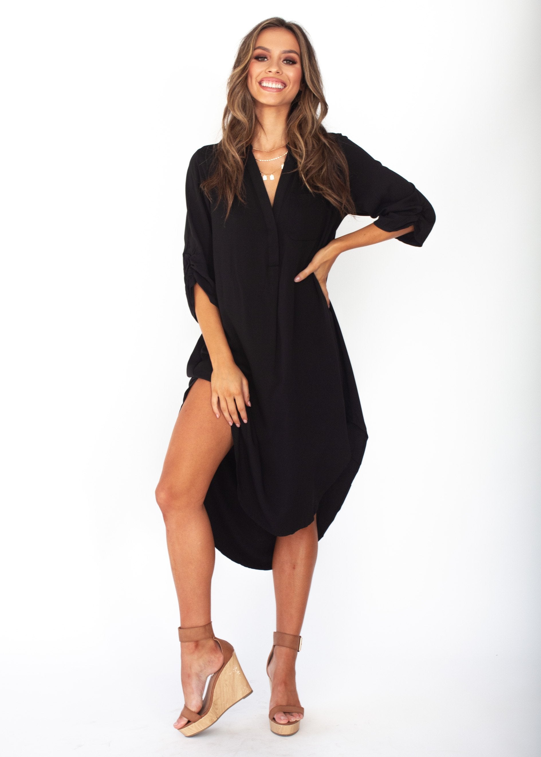 Life With You Tunic Midi Dress - Black