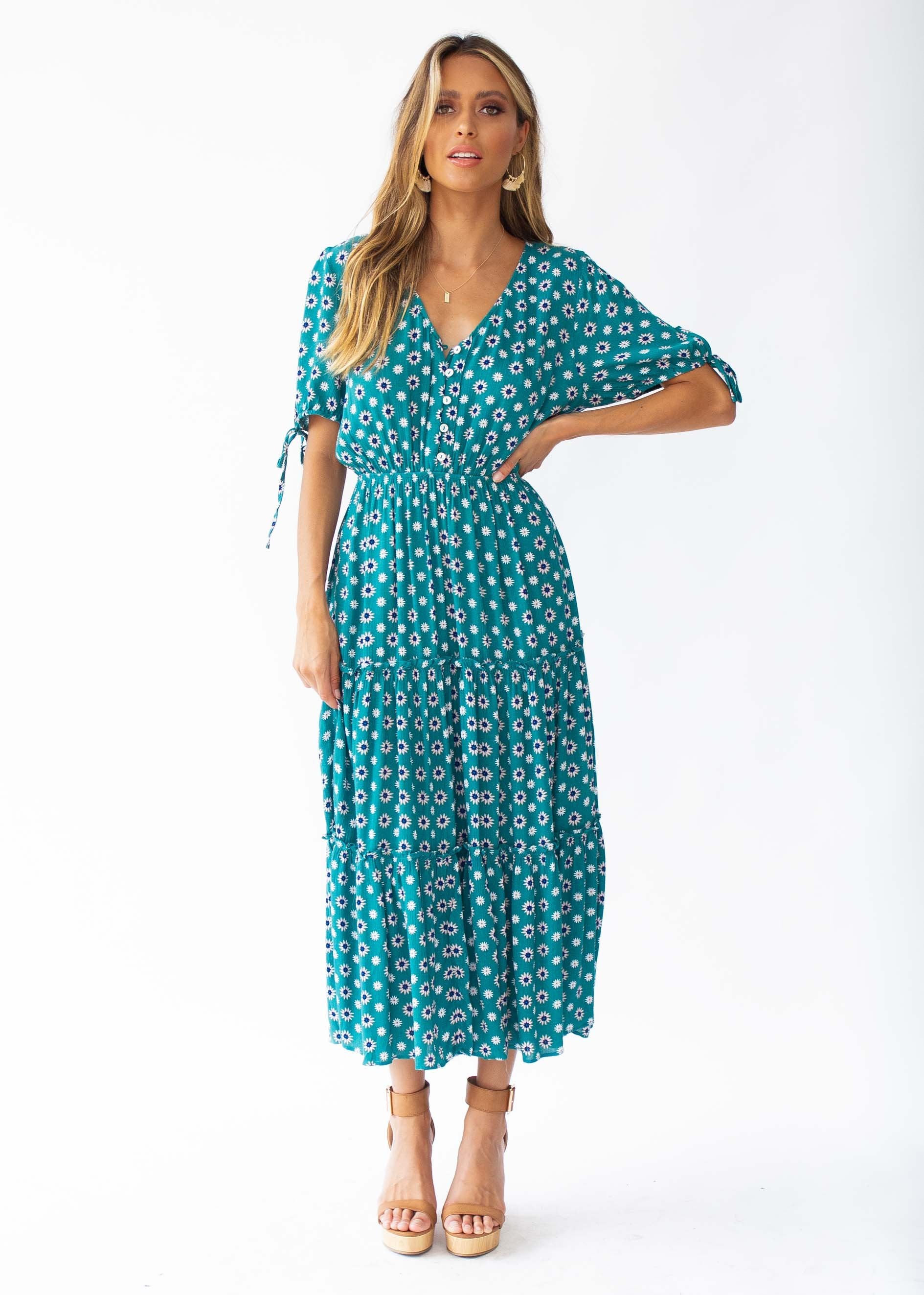 All I Ask Midi Dress - Green Floral