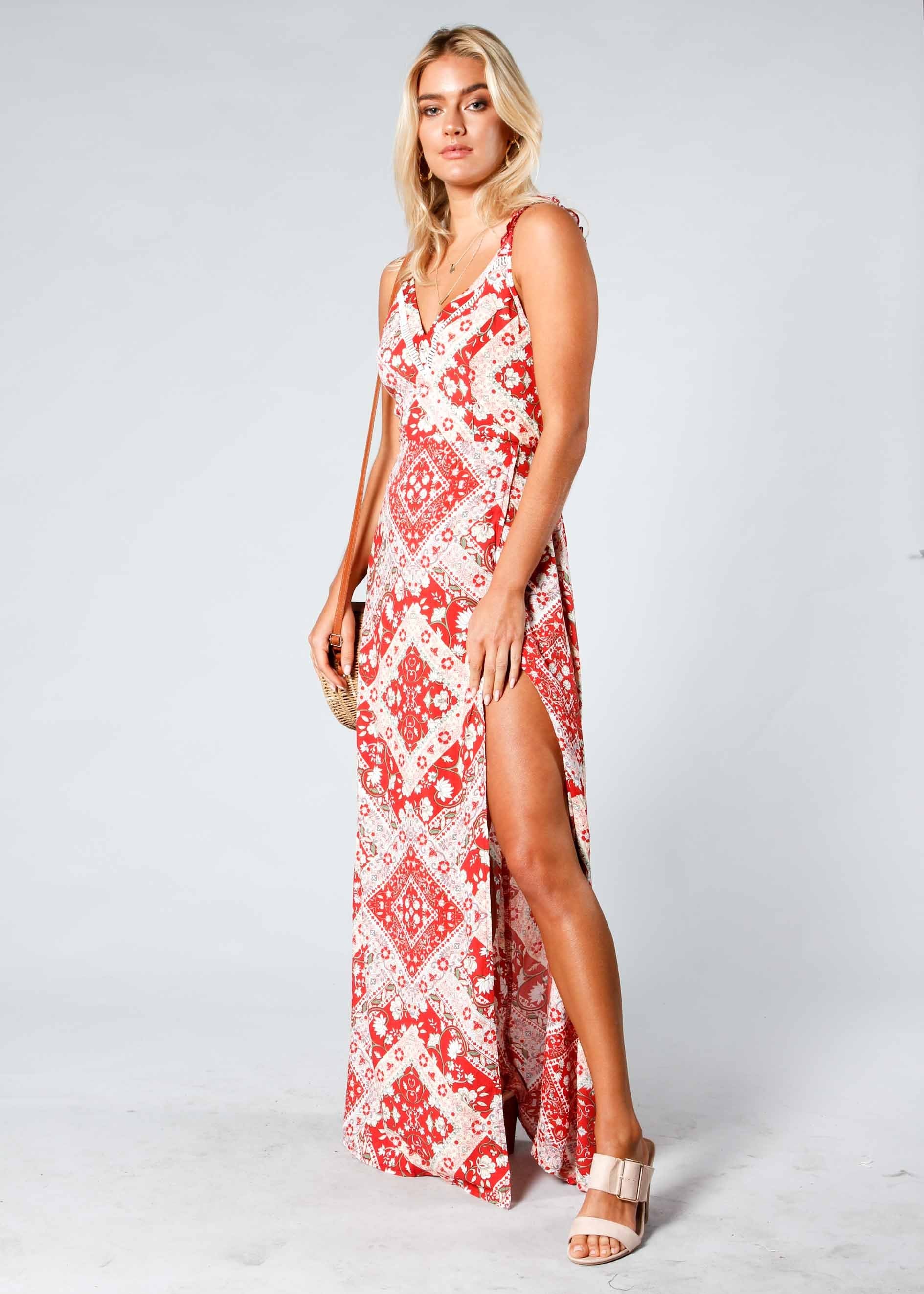 Feels Like Summer Maxi Dress - Red Paisley