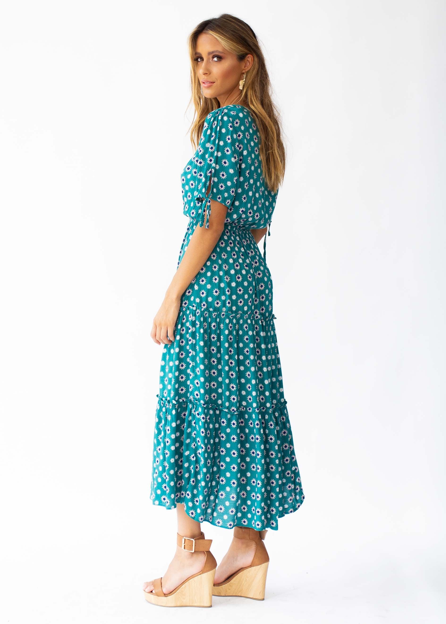 All I Ask Midi Dress - Green Floral