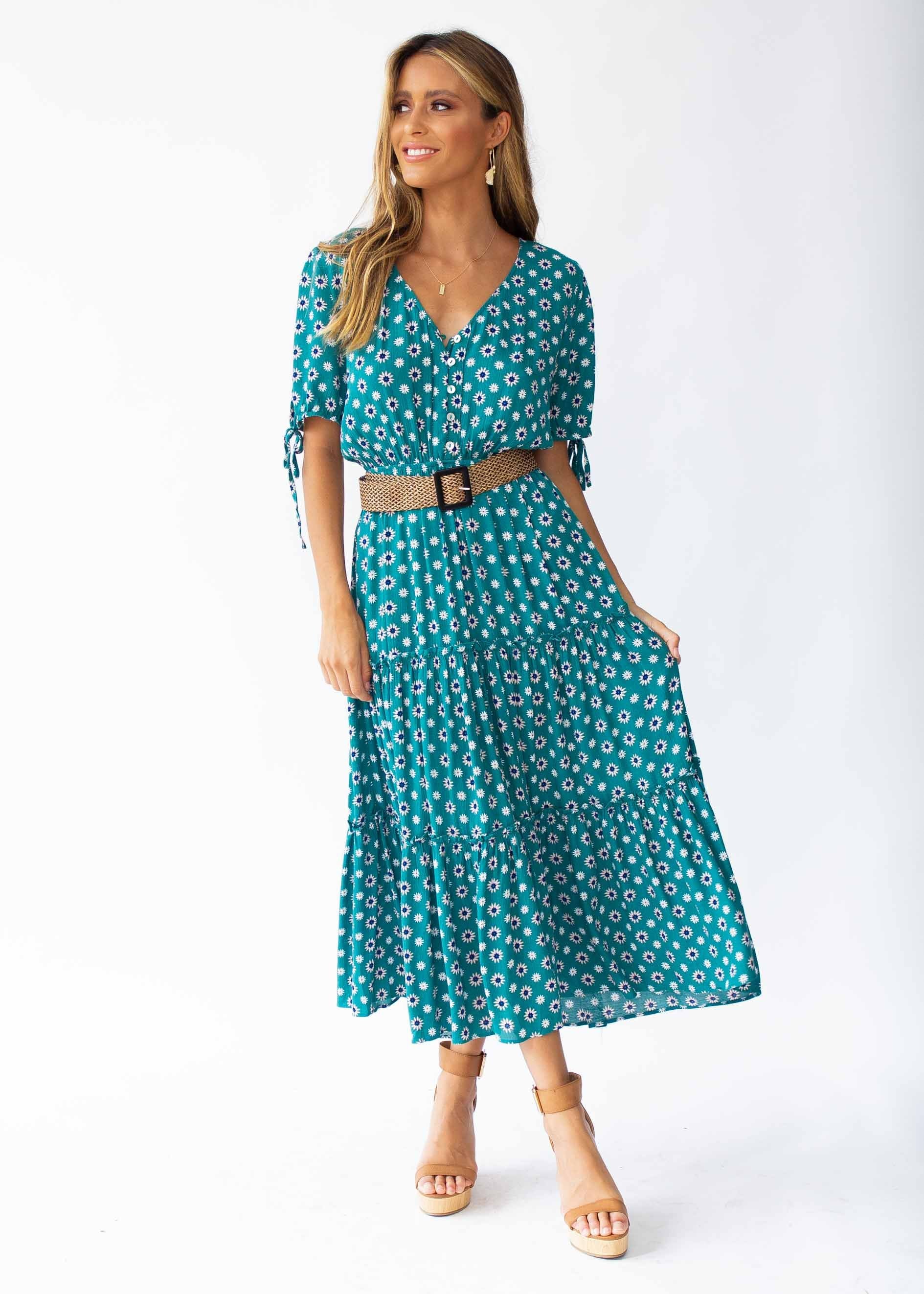 All I Ask Midi Dress - Green Floral