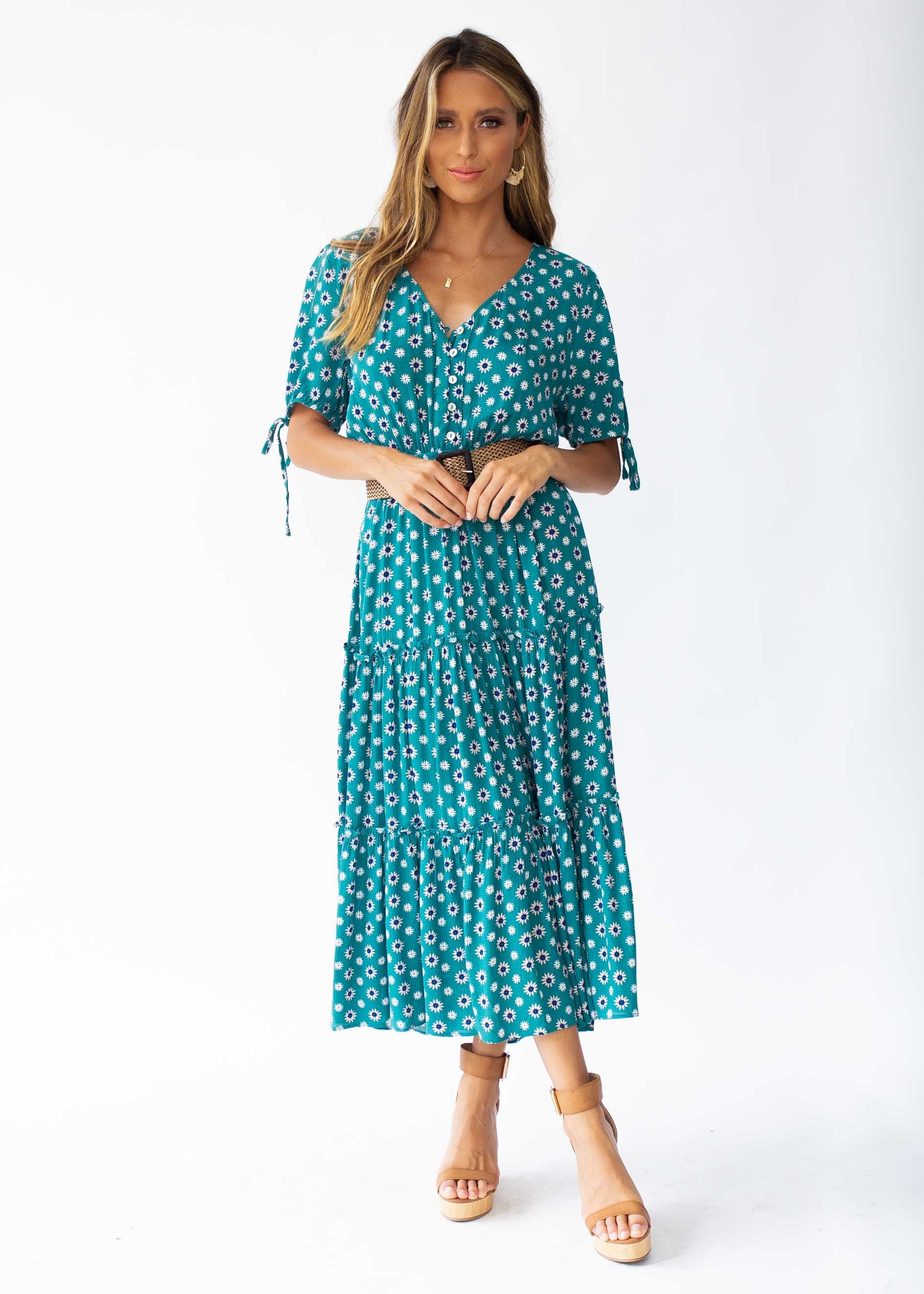 All I Ask Midi Dress - Green Floral