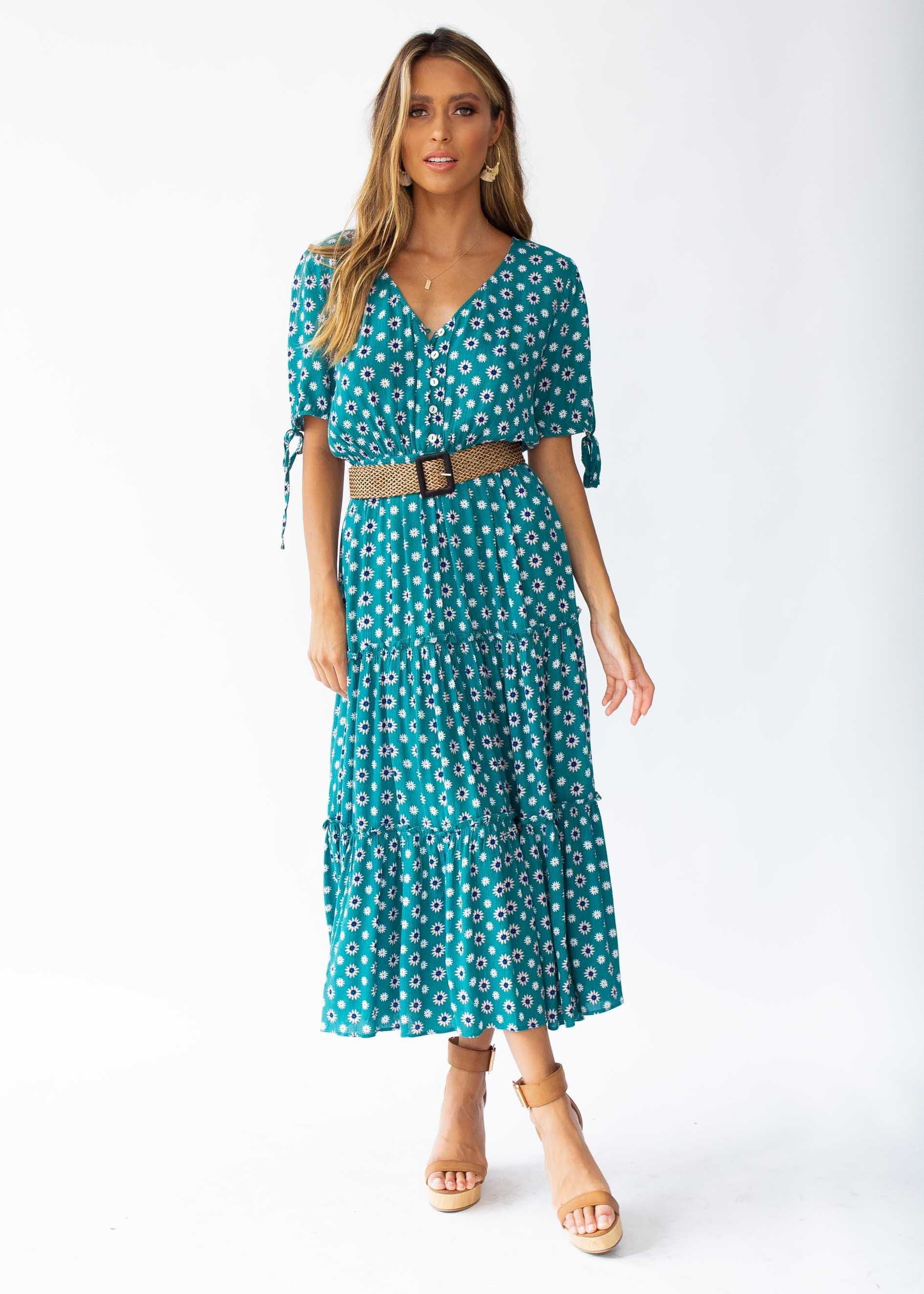 All I Ask Midi Dress - Green Floral