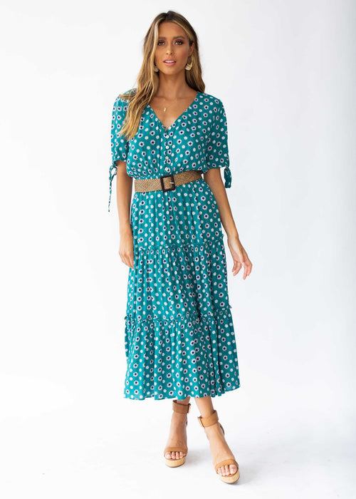 All I Ask Midi Dress - Green Floral