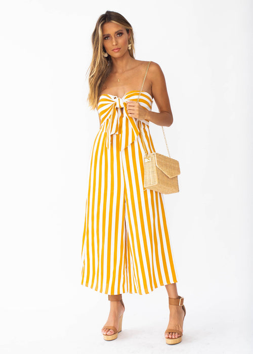 Get To It Strapless Pantsuit - Tangerine Stripe