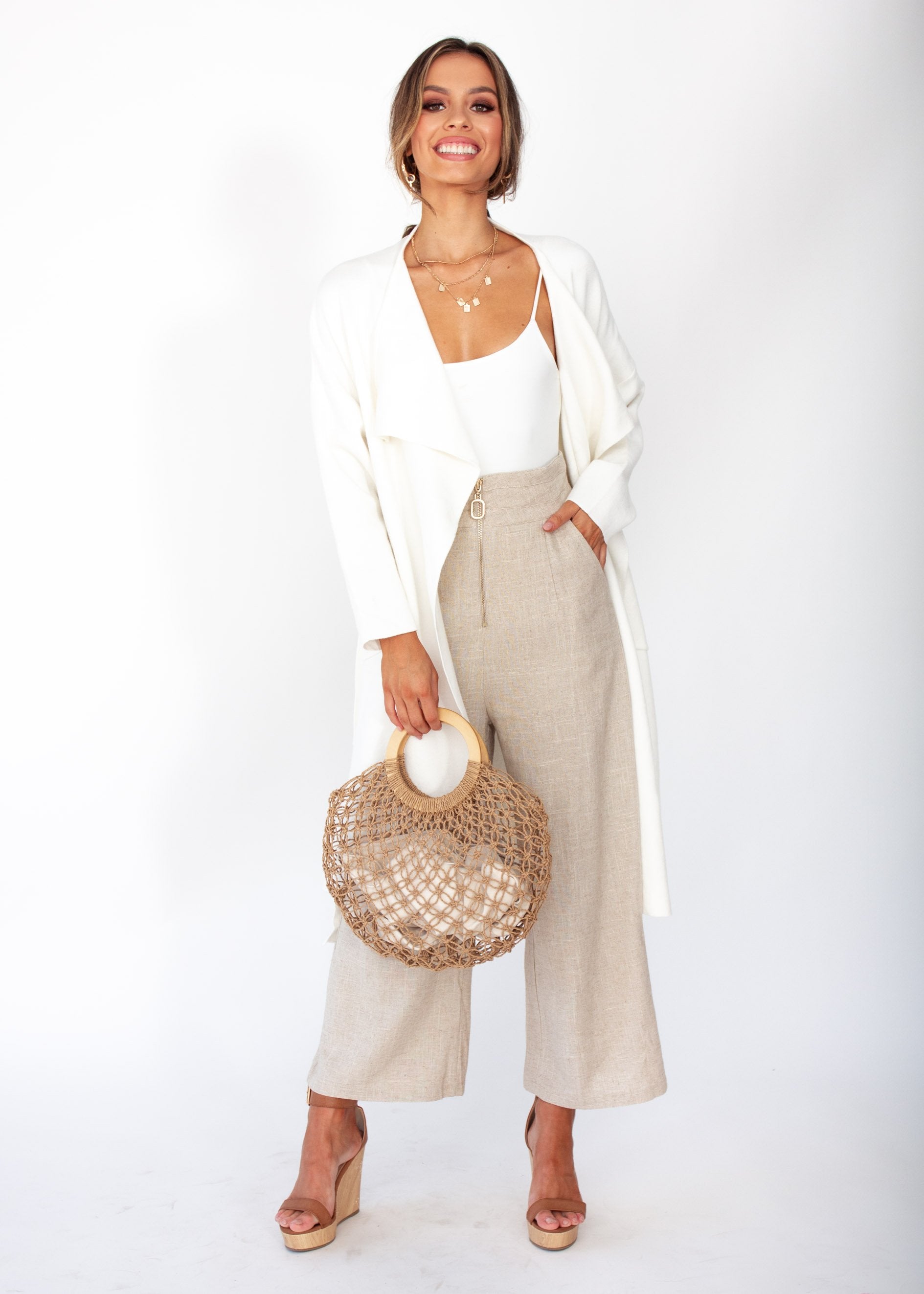 Virgo Knit Tie Coat - White
