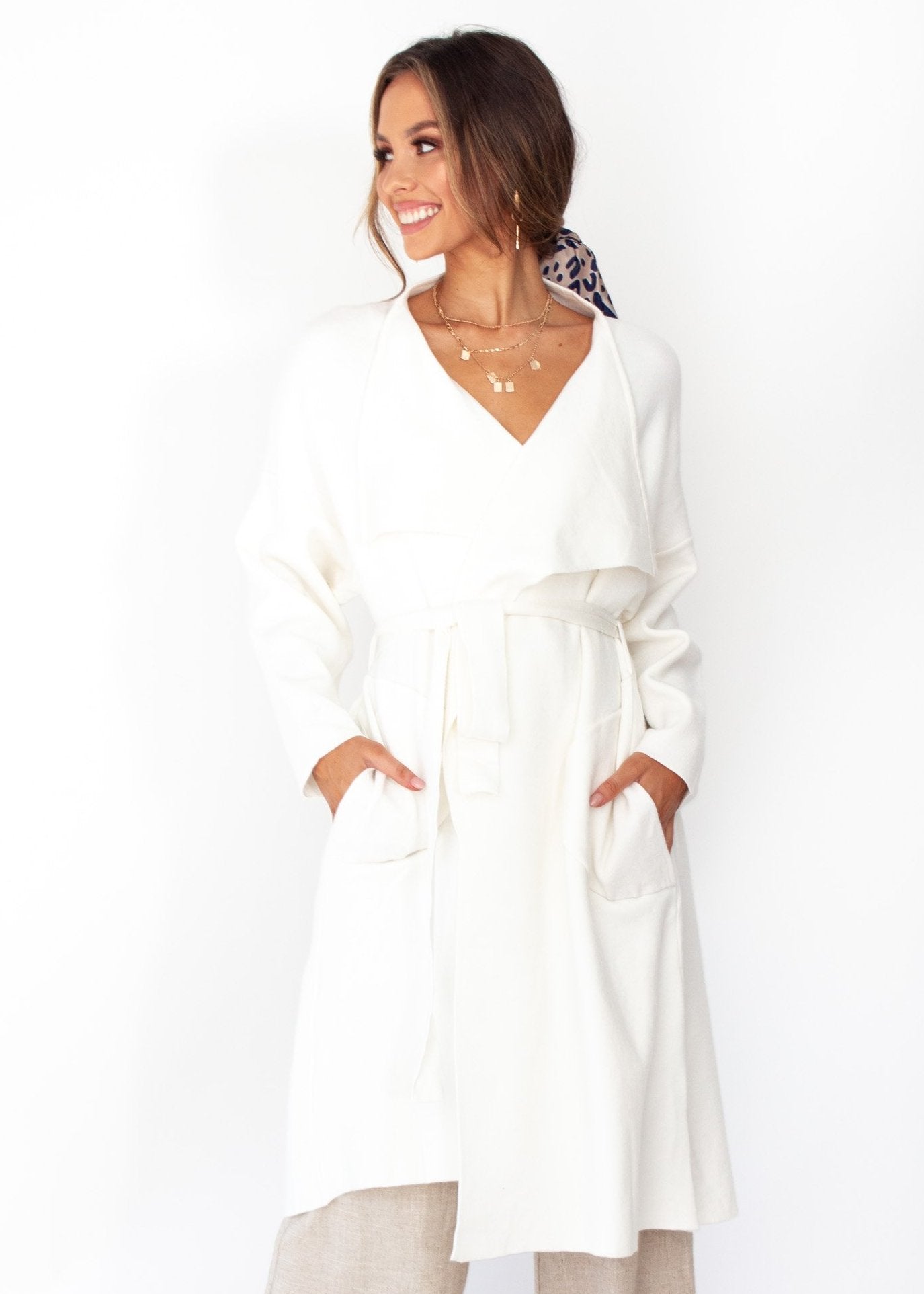 Women's Virgo Knit Tie Coat - White
