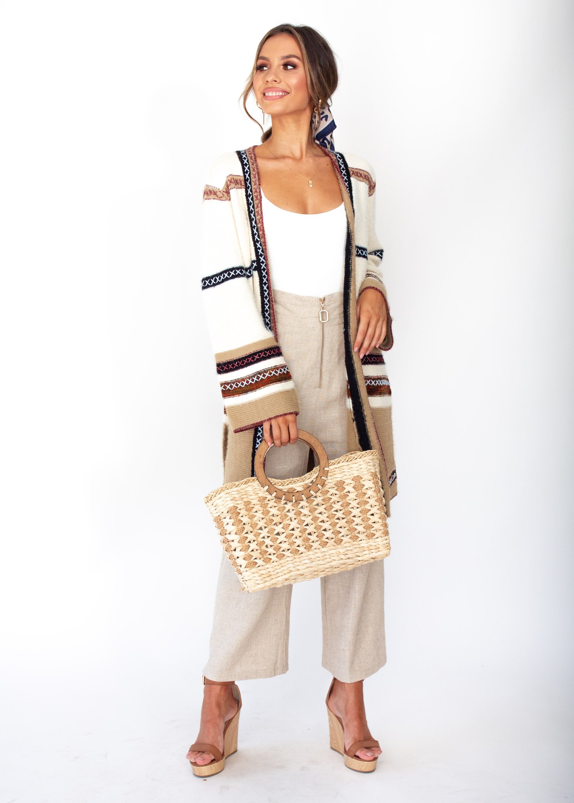 Heath Cross Stitch Cardigan - Cream - Jaase