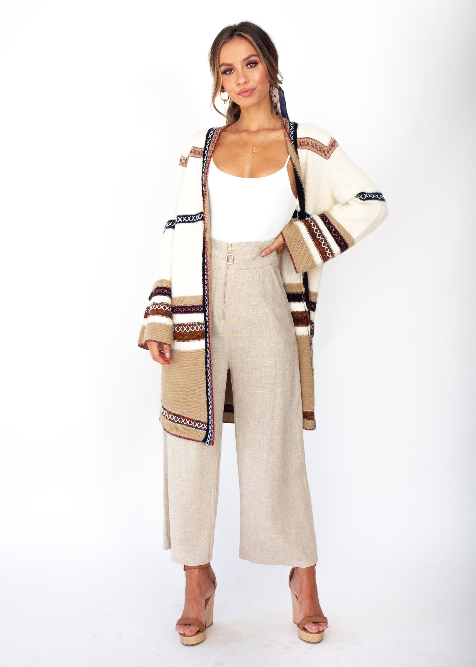Heath Cross Stitch Cardigan - Cream