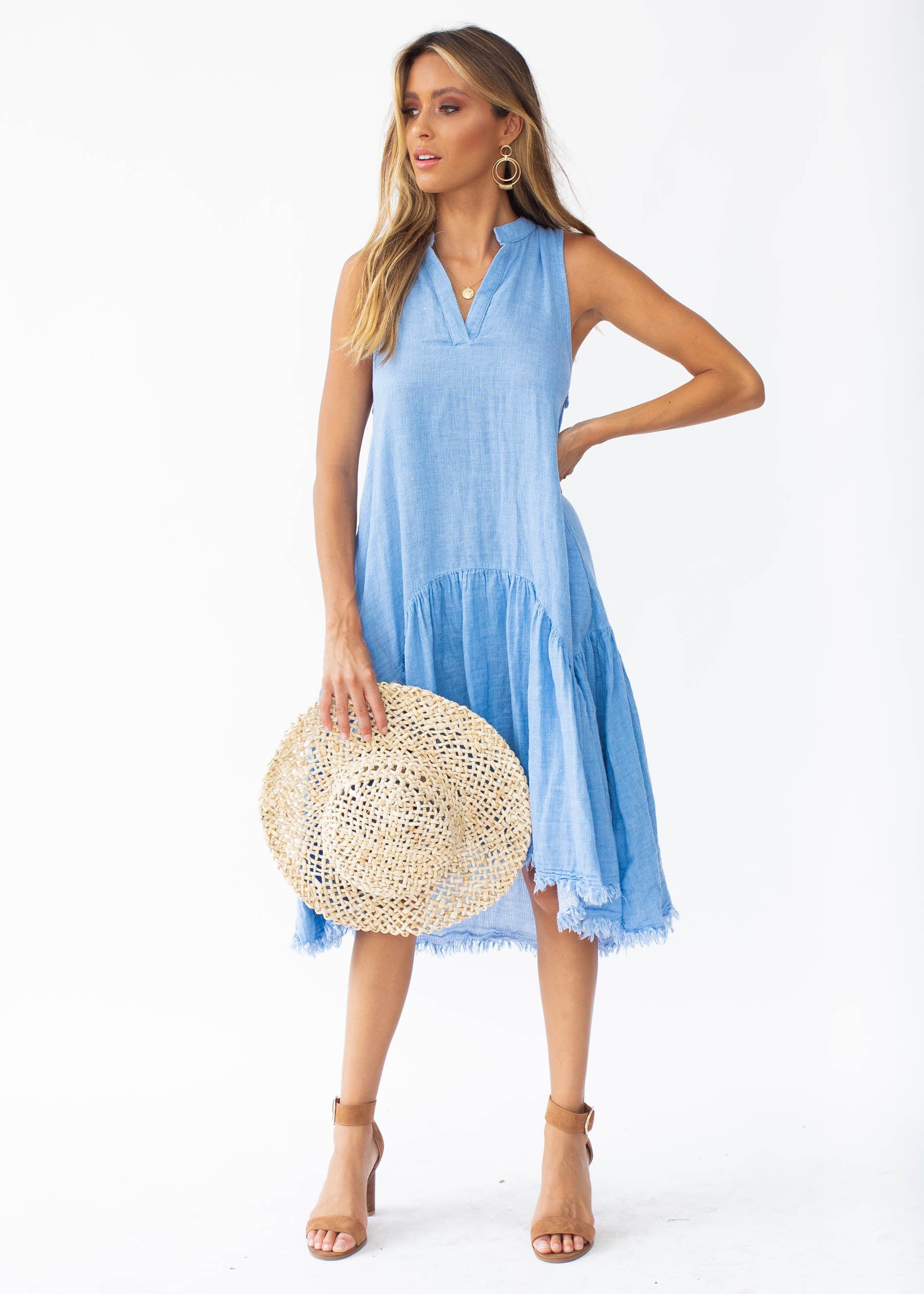 Faded Love Midi Dress - Blue Denim