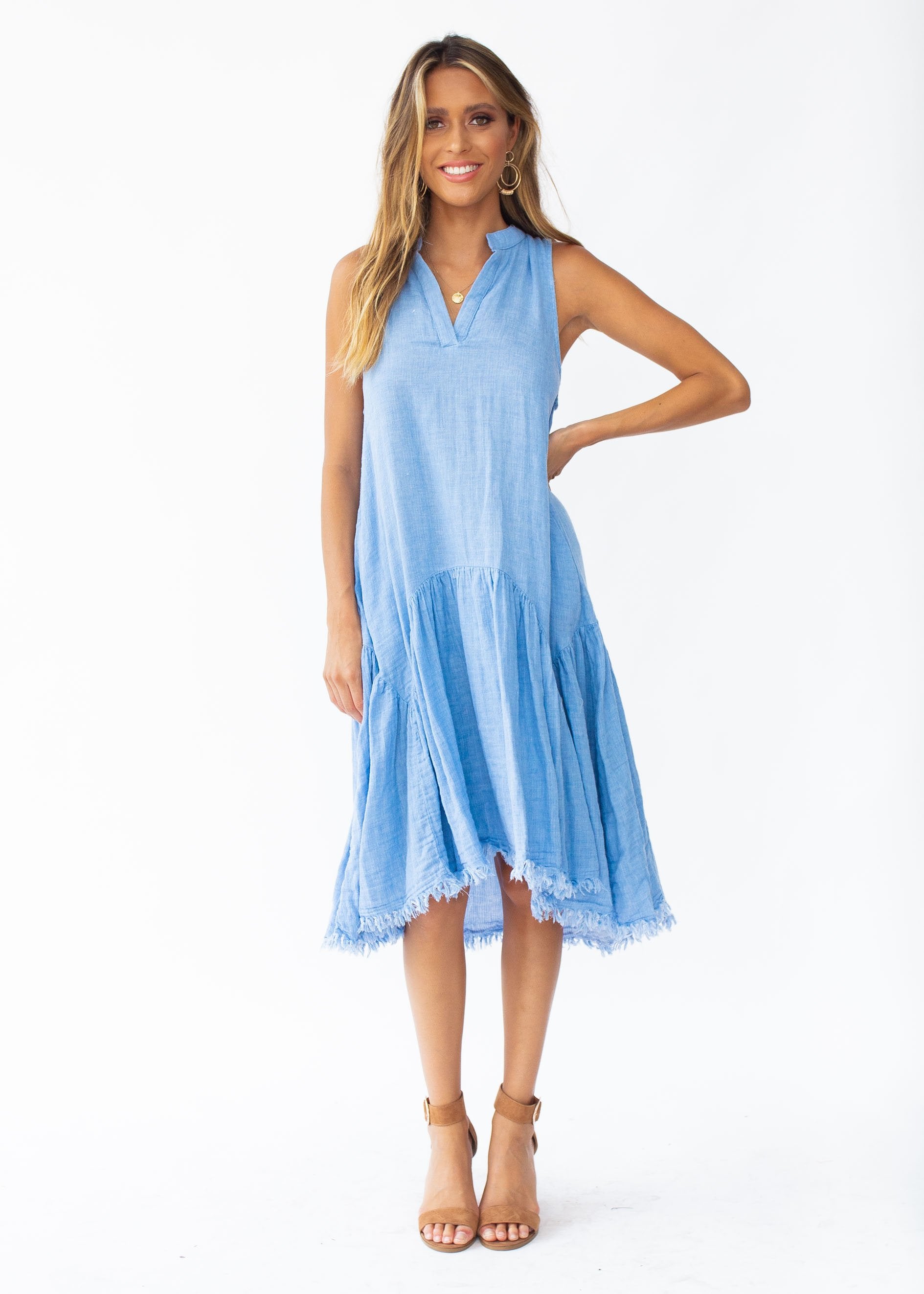 Faded Love Midi Dress - Blue Denim