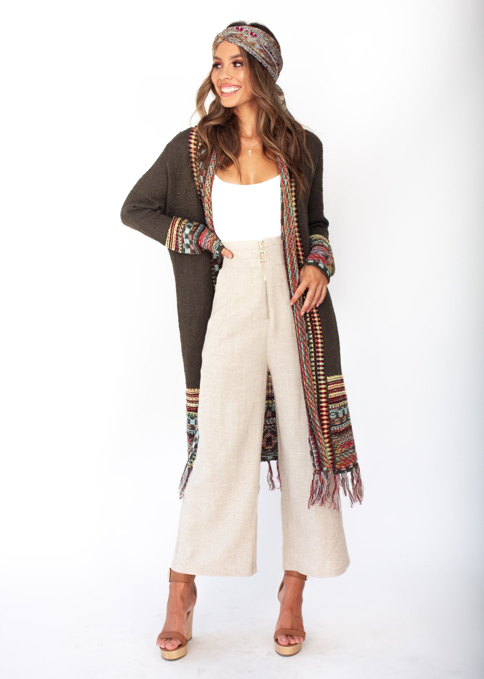 Woman's Leary Cardigan - Dark Khaki - Jaase