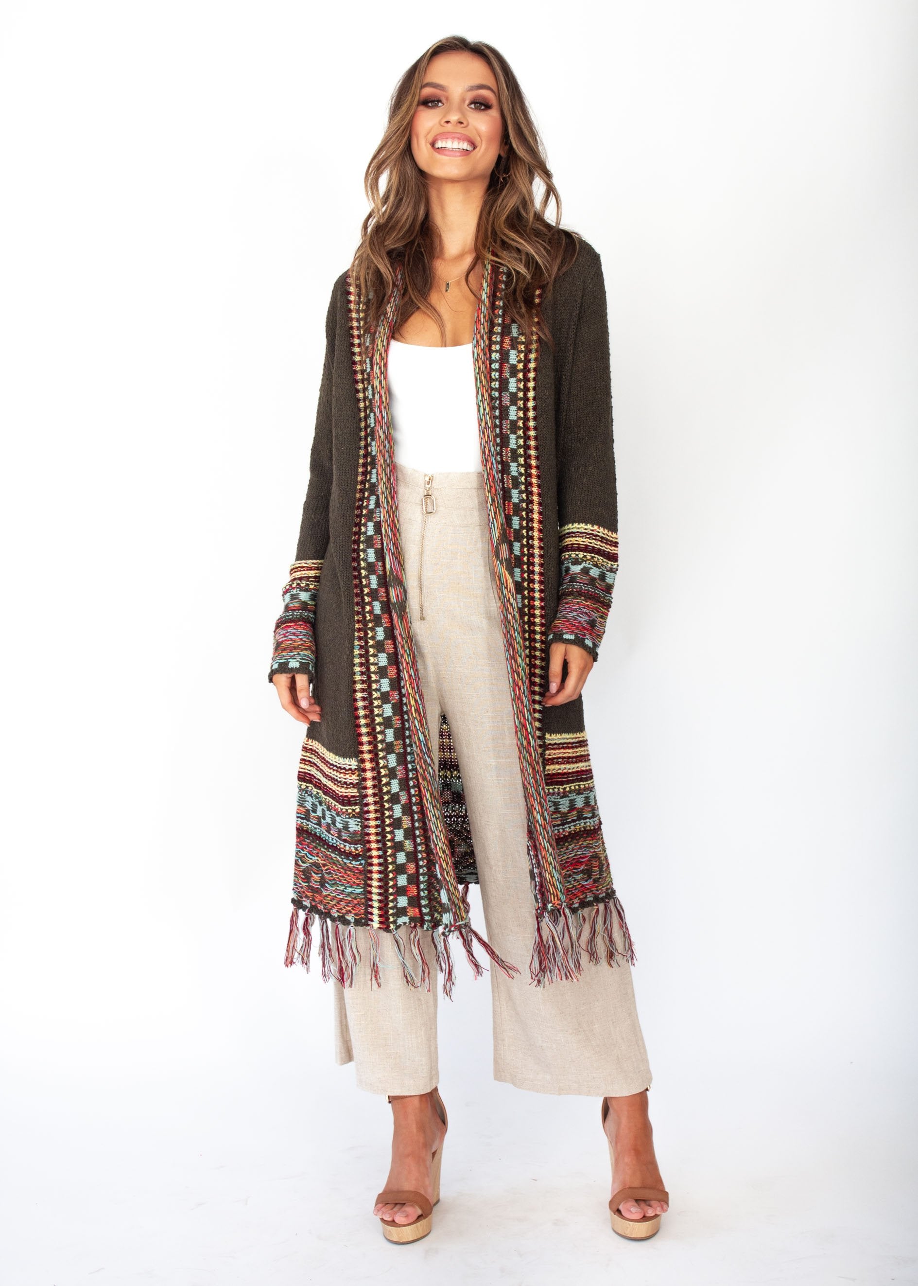 Leary Cardigan - Dark Khaki - Jaase