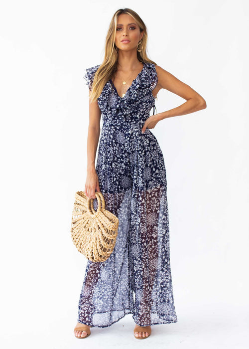 Once Before Pantsuit - Navy Floral