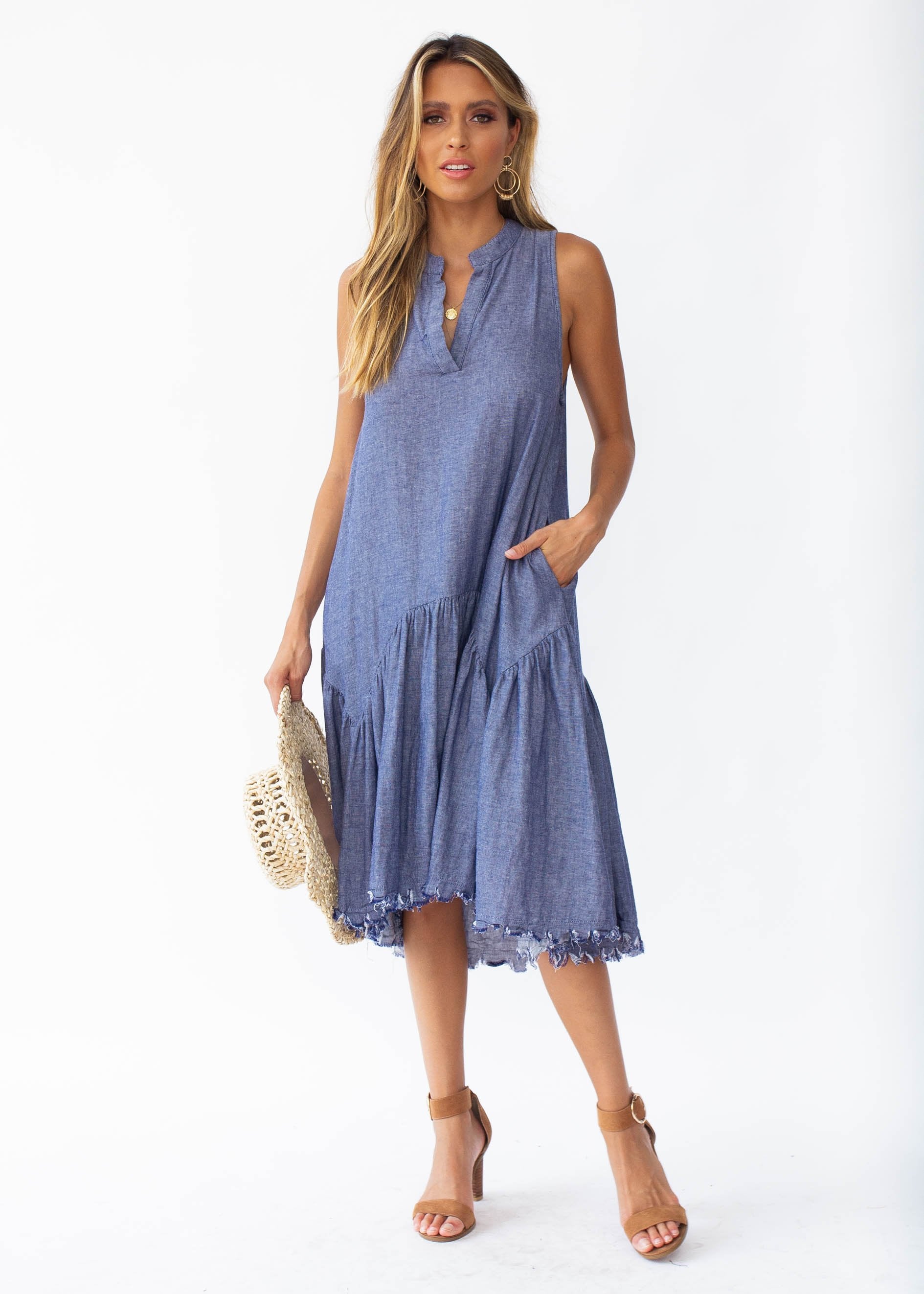 Faded Love Midi Dress - Dark Denim