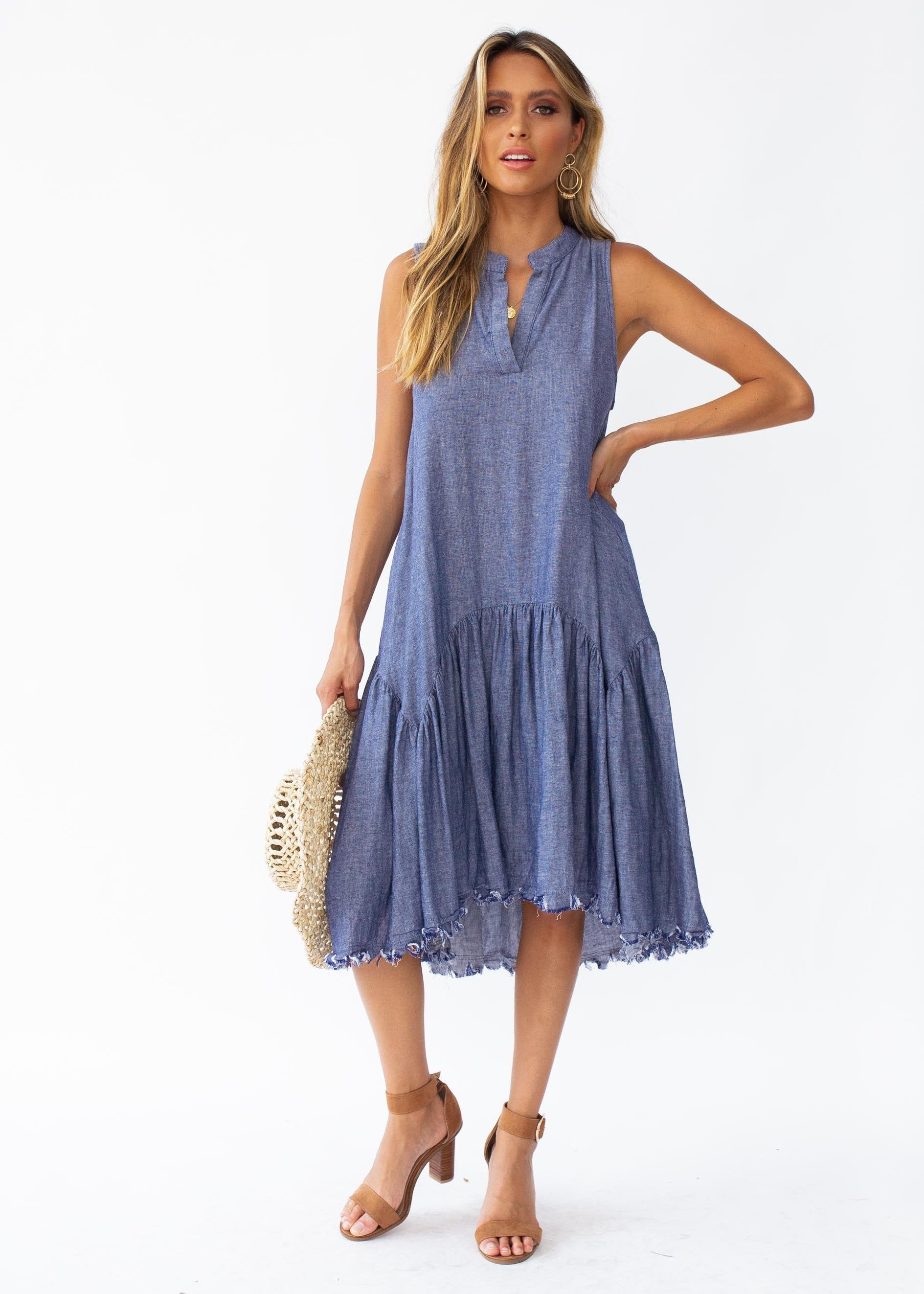Faded Love Midi Dress - Dark Denim