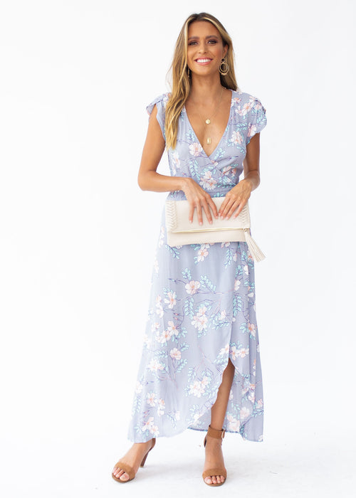 Cortez Maxi Wrap Dress - Silver Skies