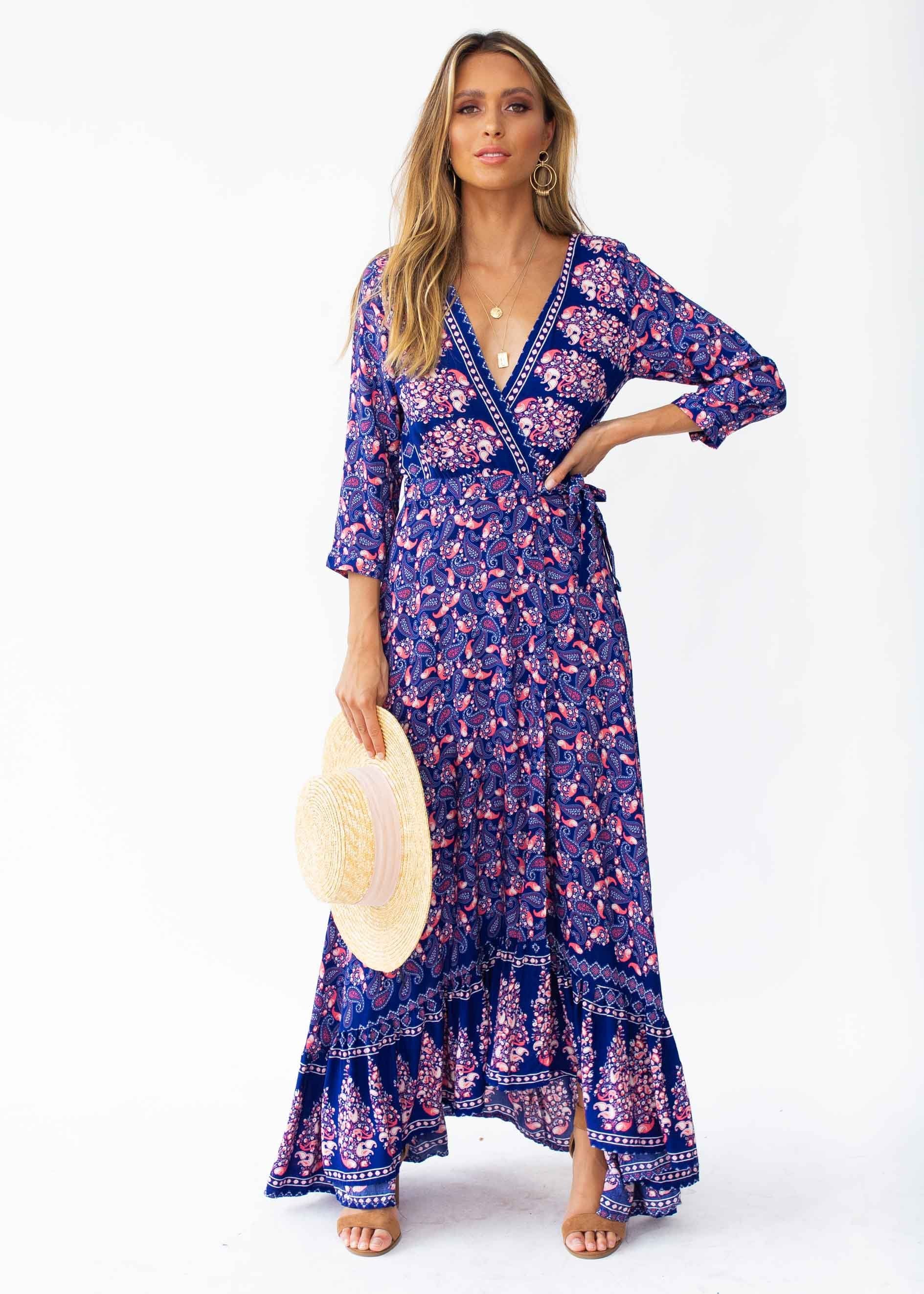 Catching Dreams Maxi Dress - Navy/Red
