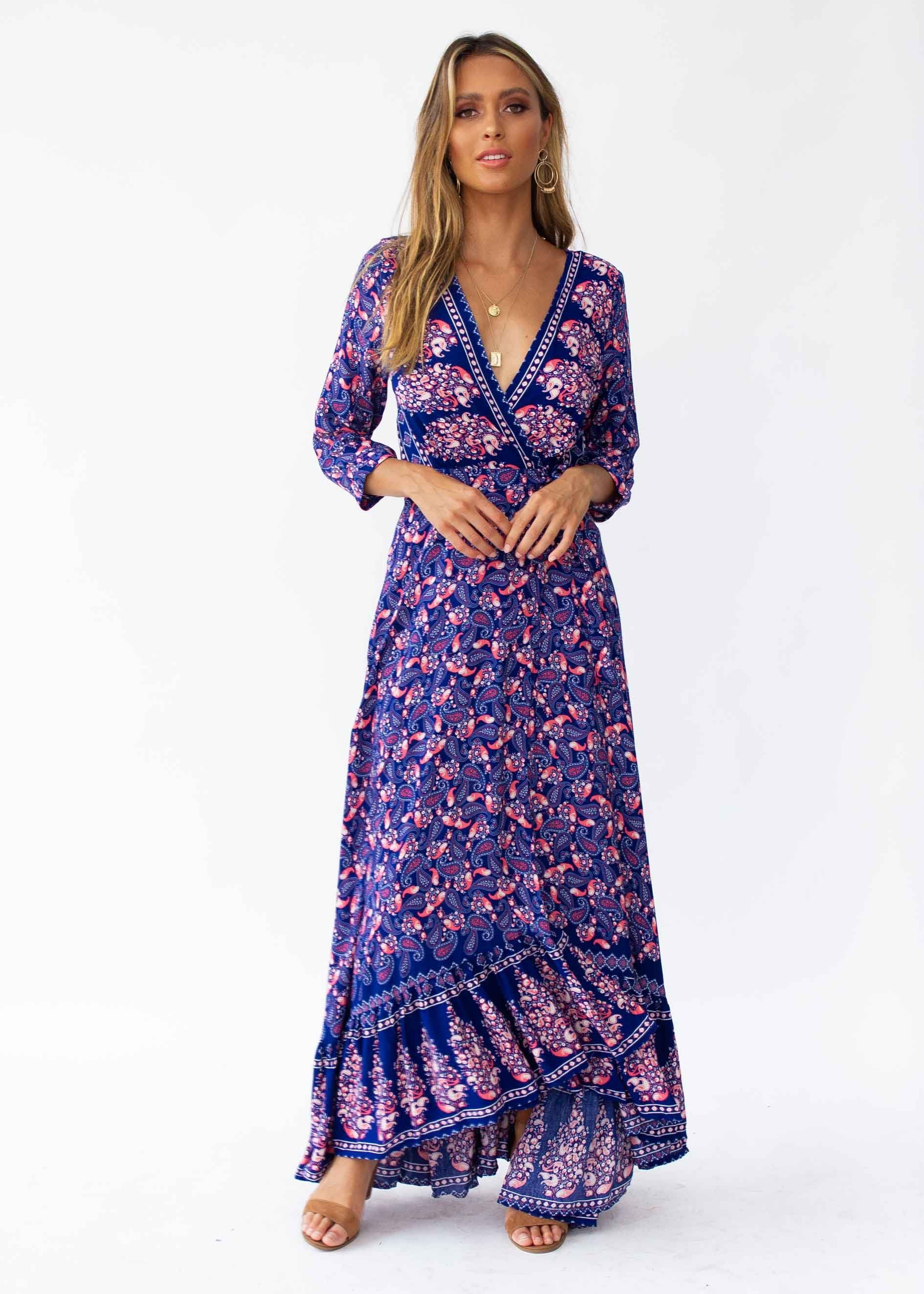 Catching Dreams Maxi Dress - Navy/Red