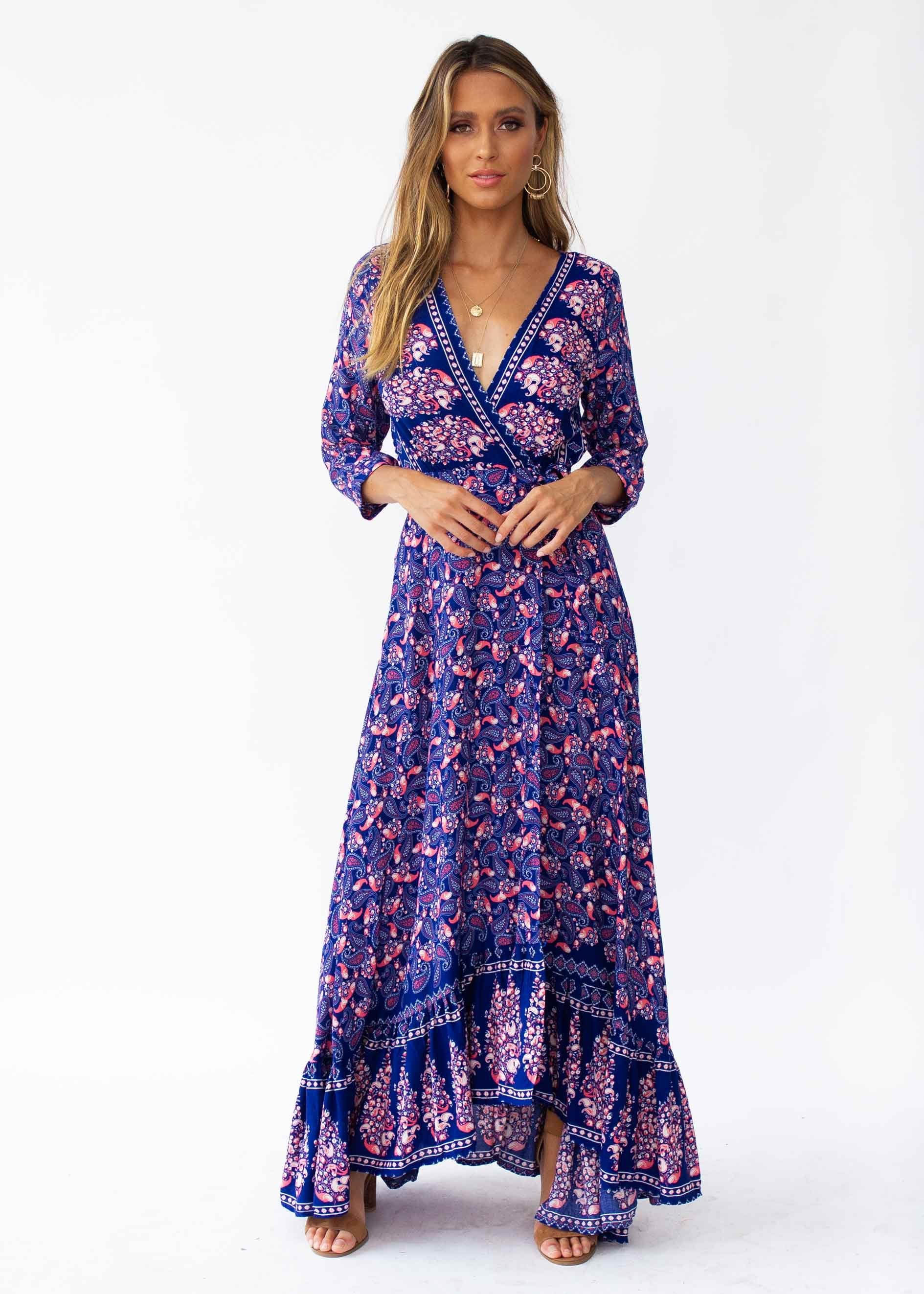 Catching Dreams Maxi Dress - Navy/Red