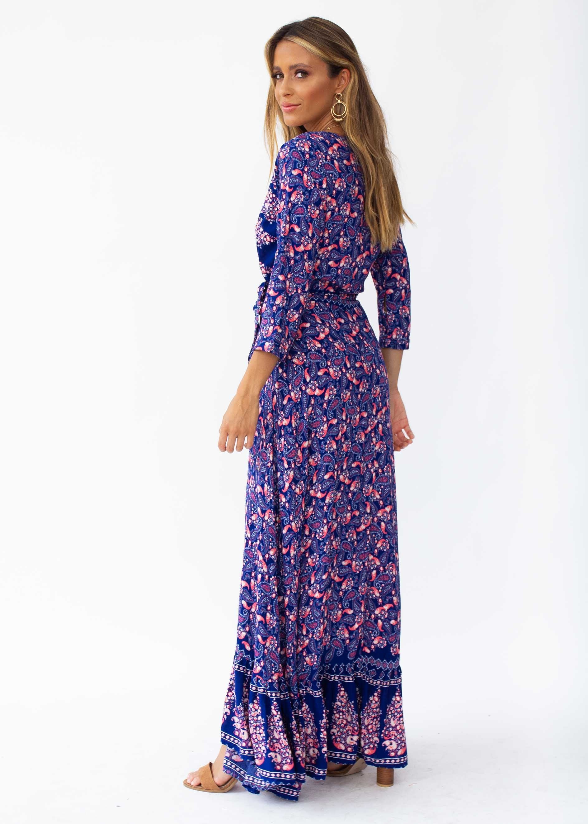Catching Dreams Maxi Dress - Navy/Red