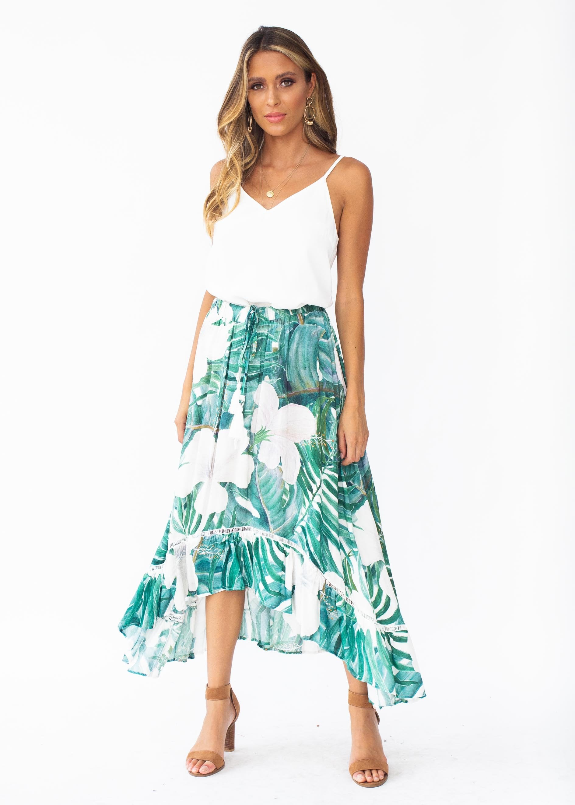 Adriana Hi-Low Midi Skirt - Palm