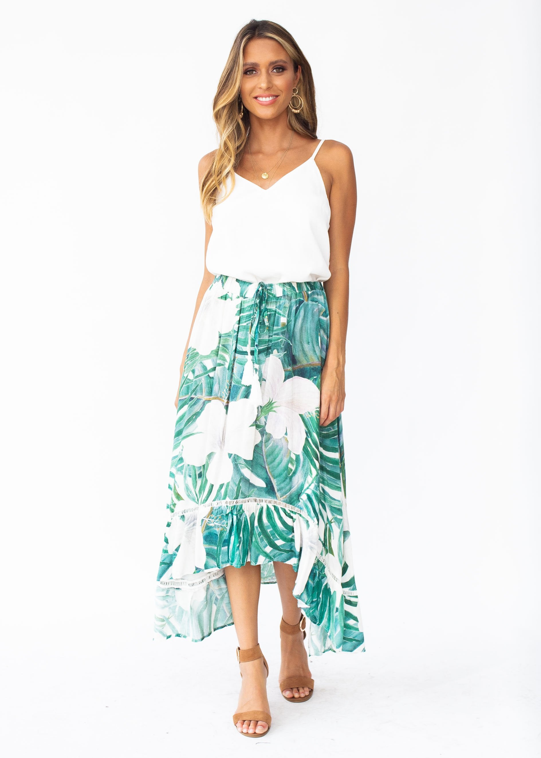 Adriana Hi-Low Midi Skirt - Palm