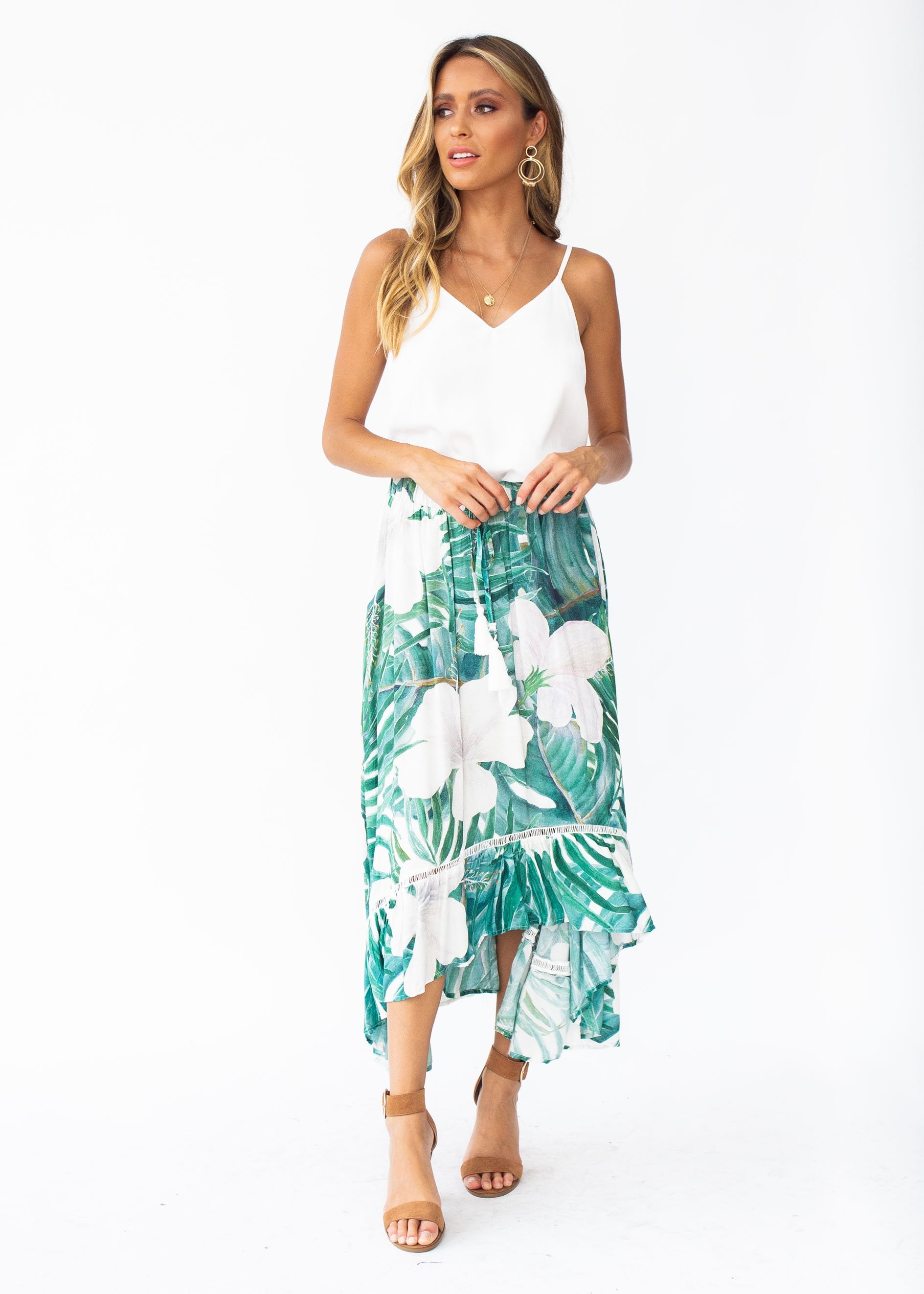 Adriana Hi-Low Midi Skirt - Palm