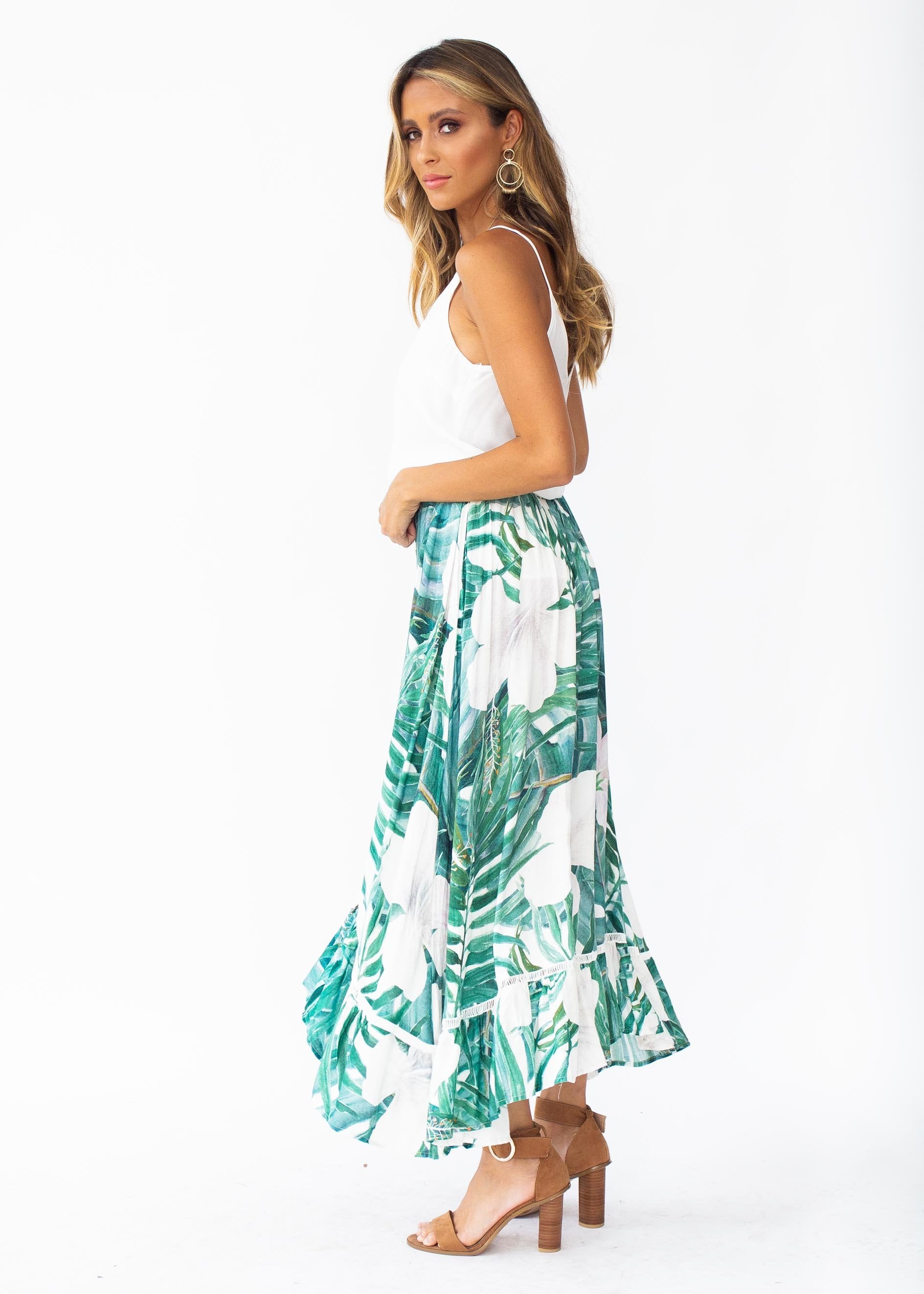 Adriana Hi-Low Midi Skirt - Palm