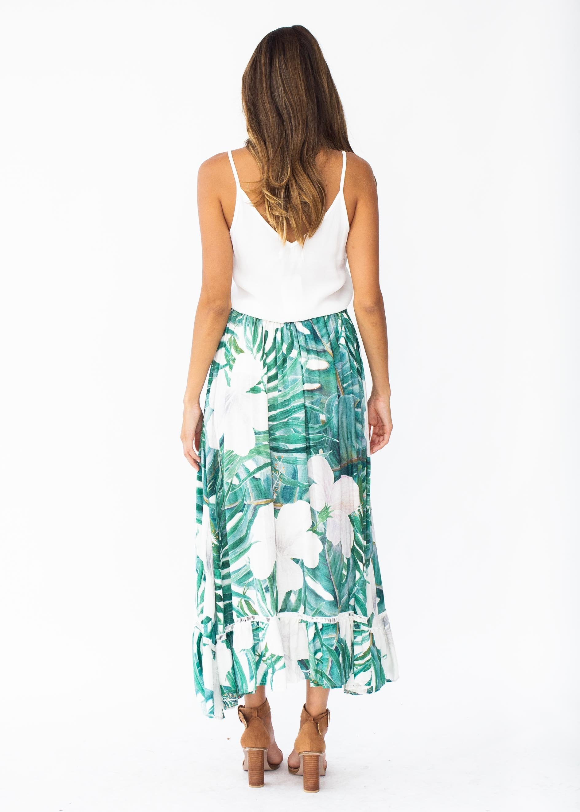 Adriana Hi-Low Midi Skirt - Palm