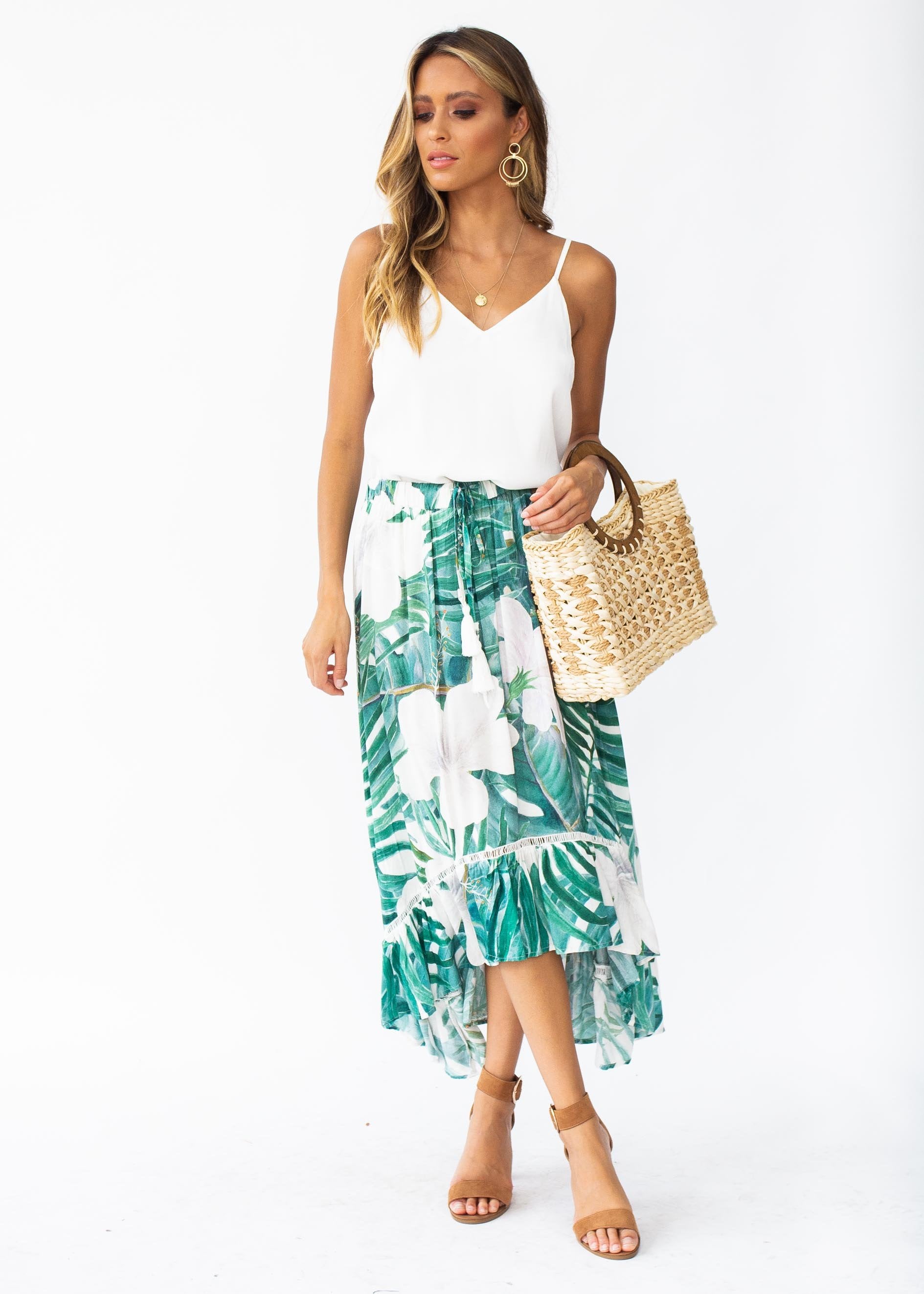 Adriana Hi-Low Midi Skirt - Palm