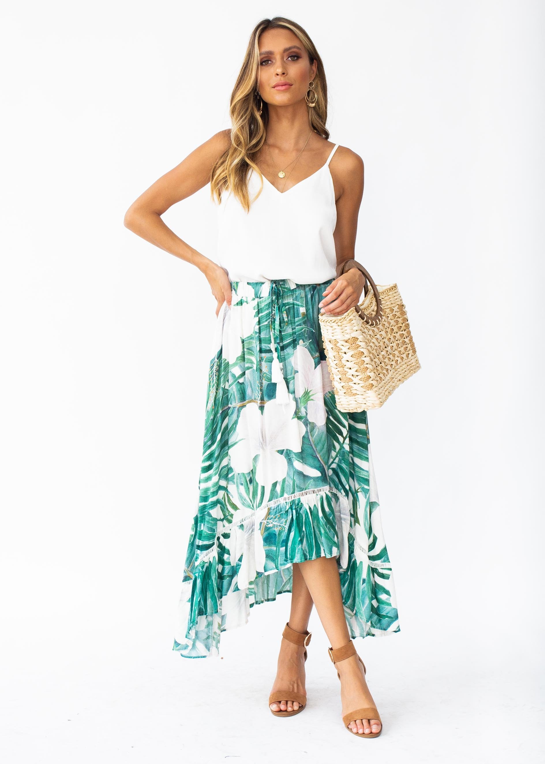 Adriana Hi-Low Midi Skirt - Palm
