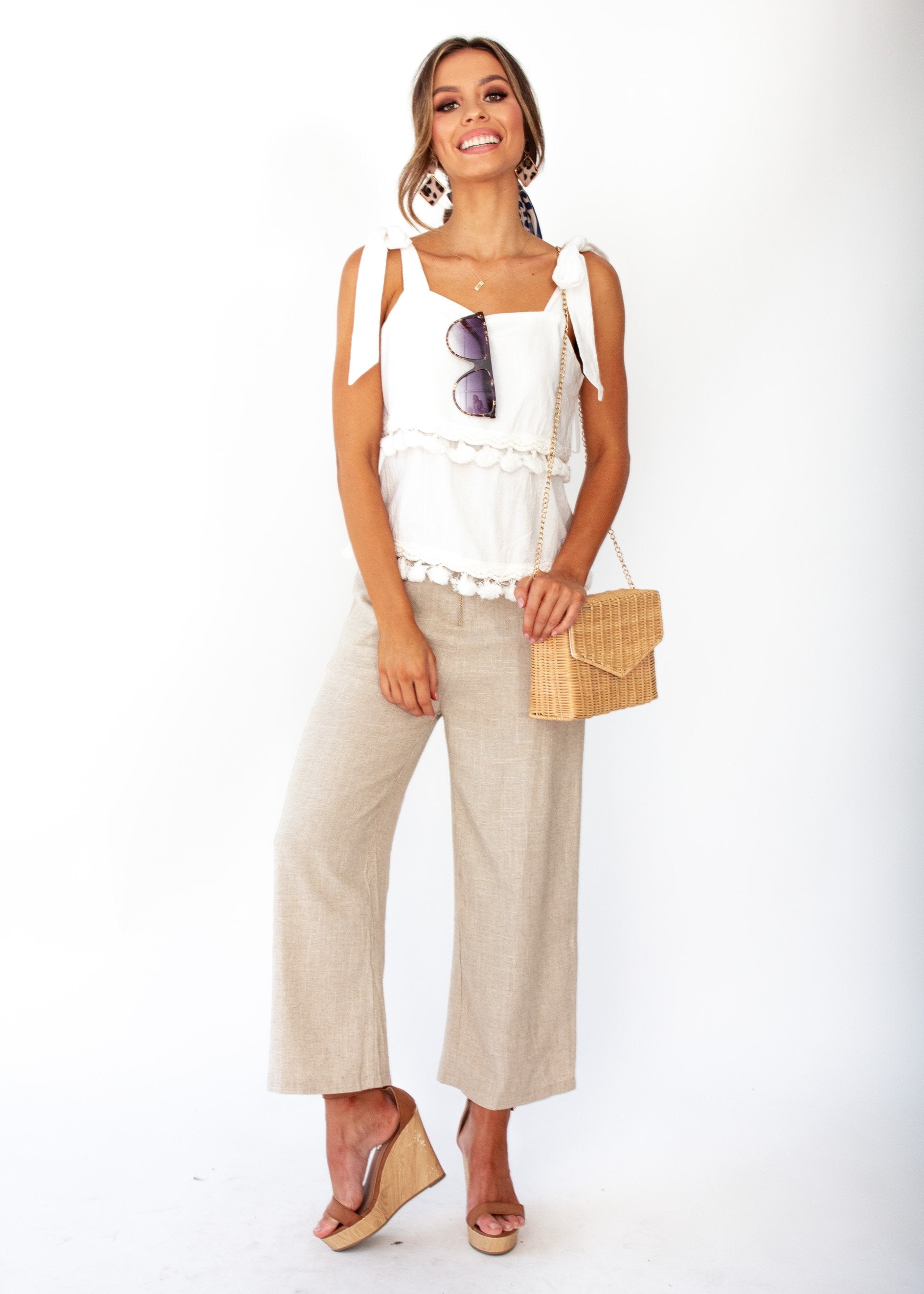 Bare Love Tassel Singlet Top - White