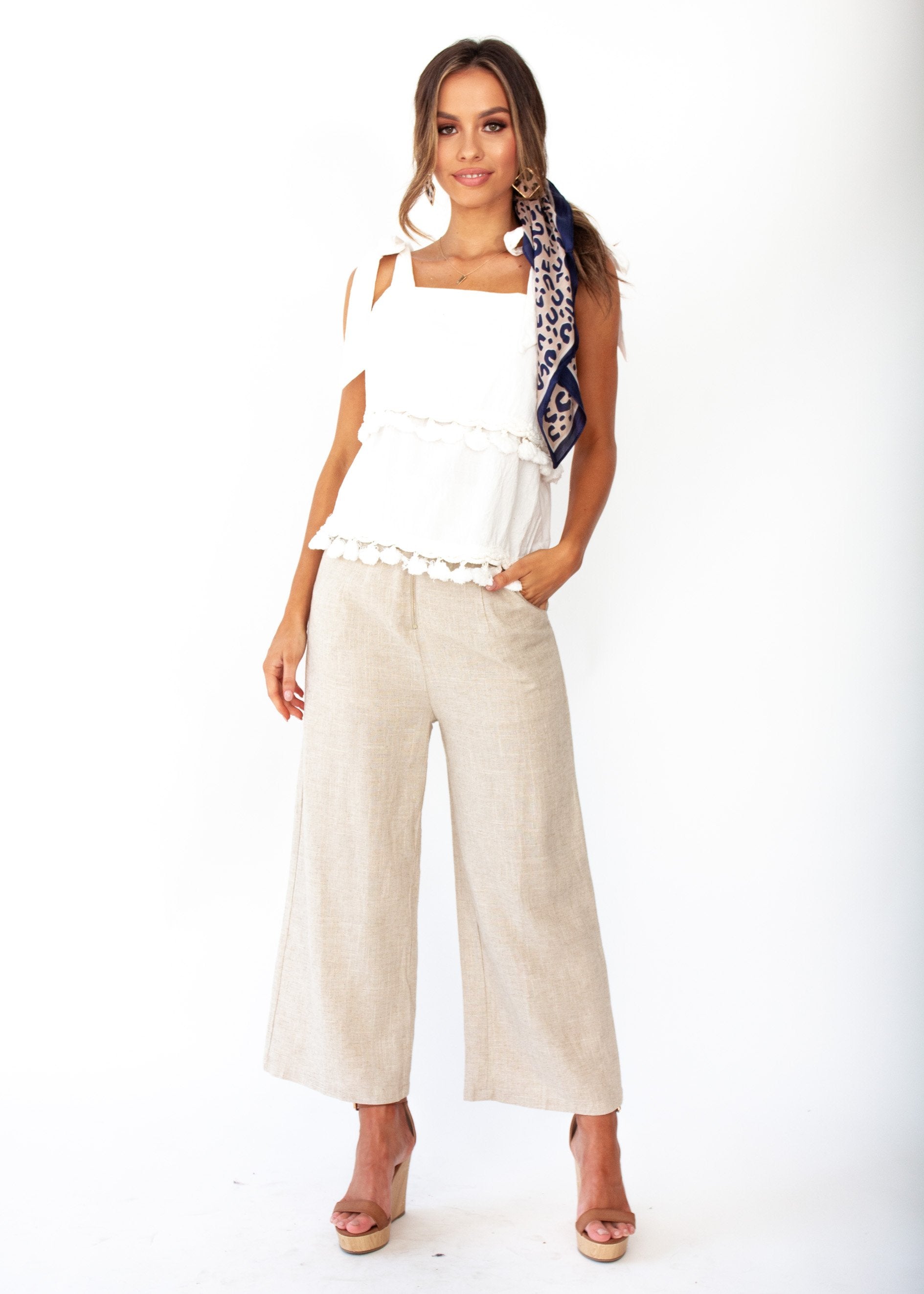 Bare Love Tassel Singlet Top - White