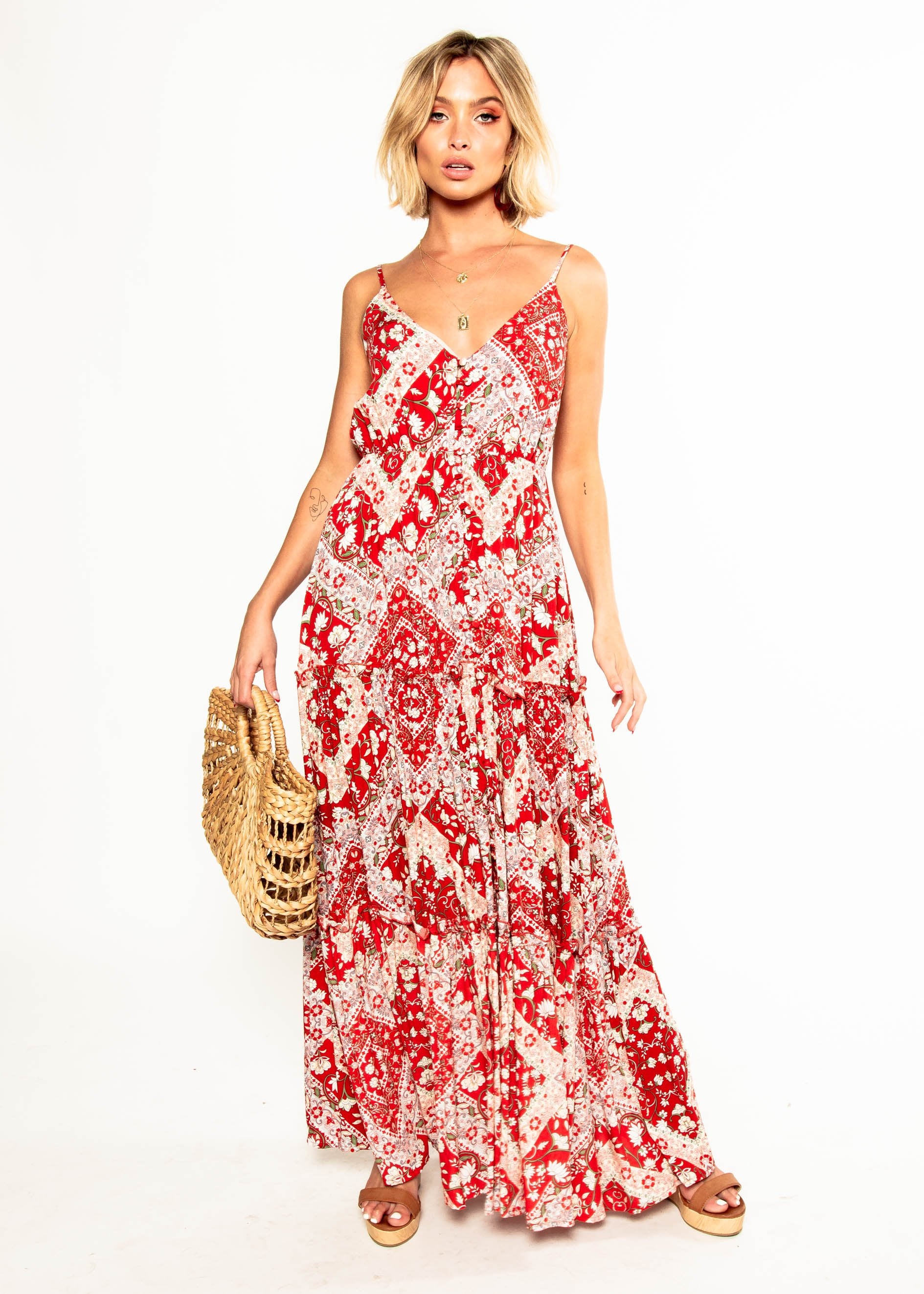 My Imagination Maxi Dress - Red Paisley