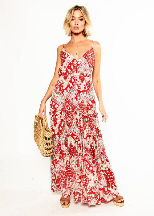 My Imagination Maxi Dress - Red Paisley
