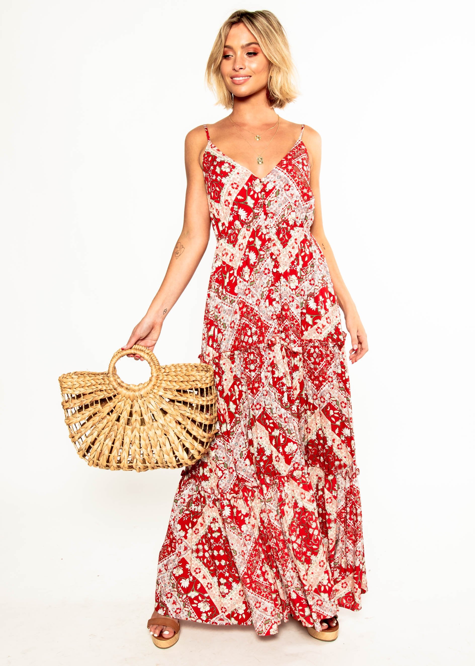 My Imagination Maxi Dress - Red Paisley