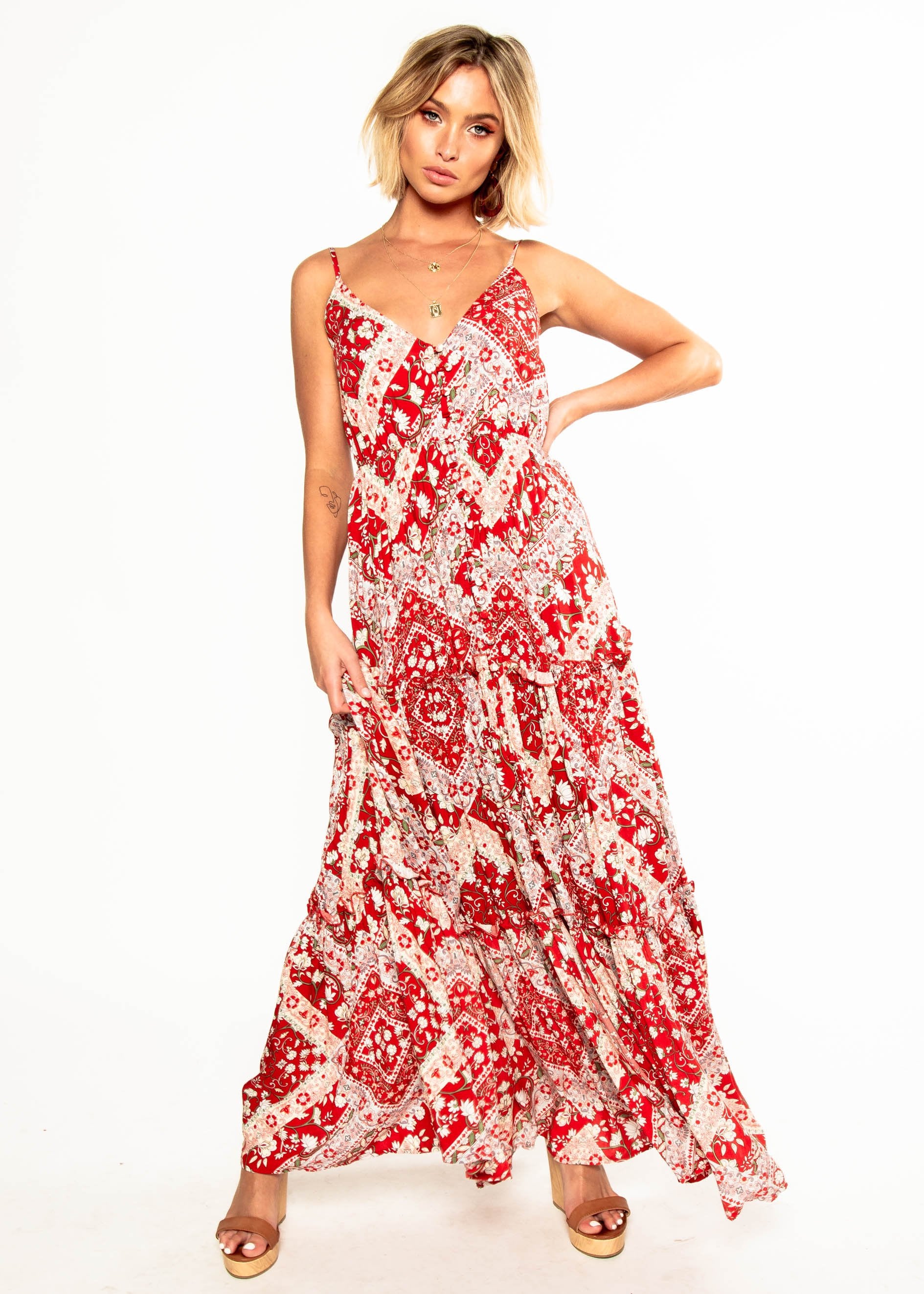 My Imagination Maxi Dress - Red Paisley