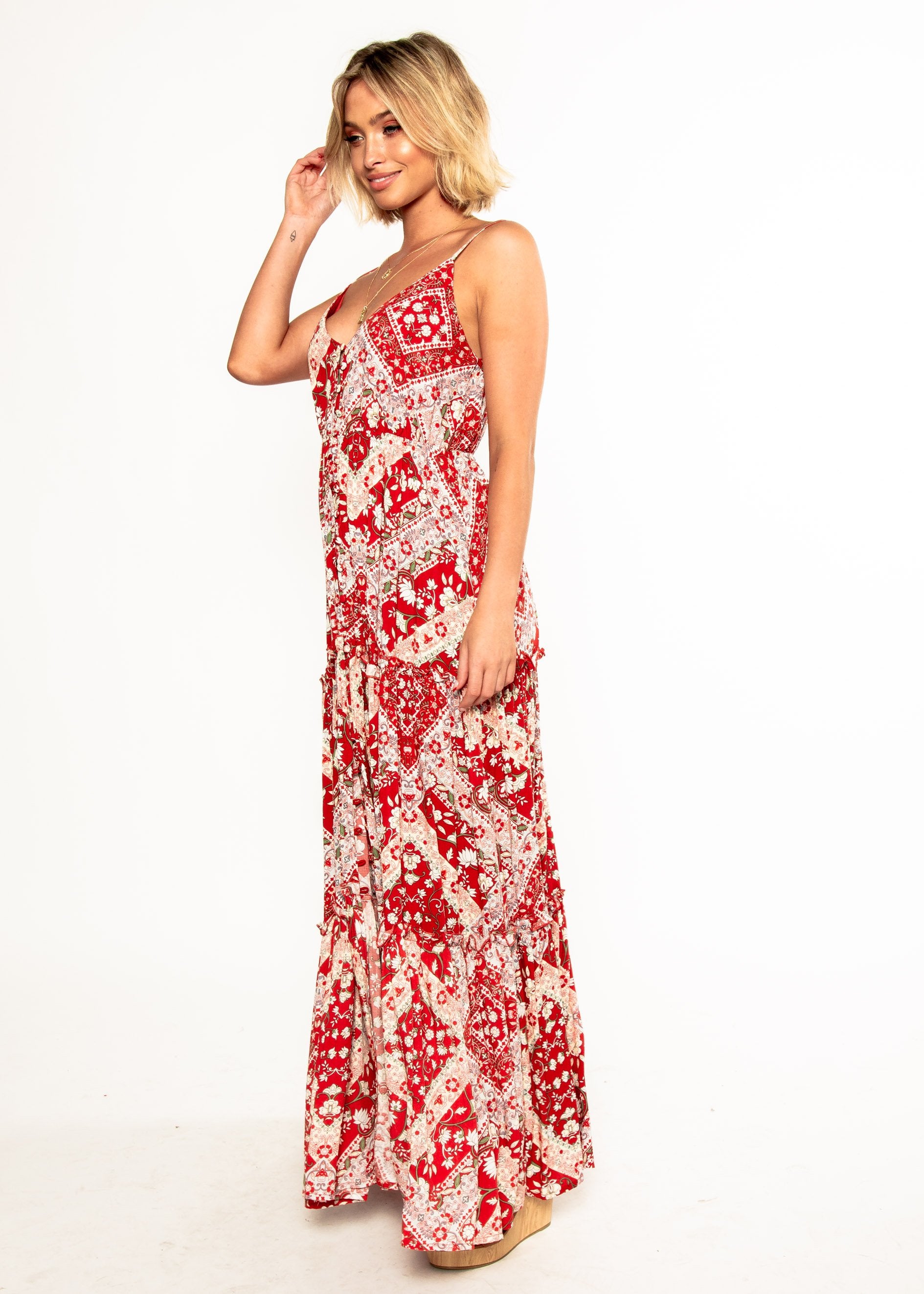 My Imagination Maxi Dress - Red Paisley