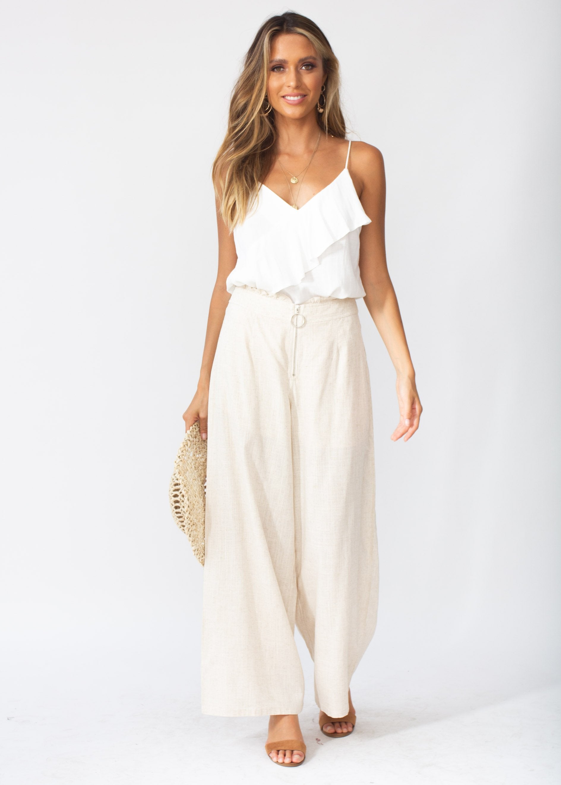 Byron Linen Wide Leg Pants - Natural
