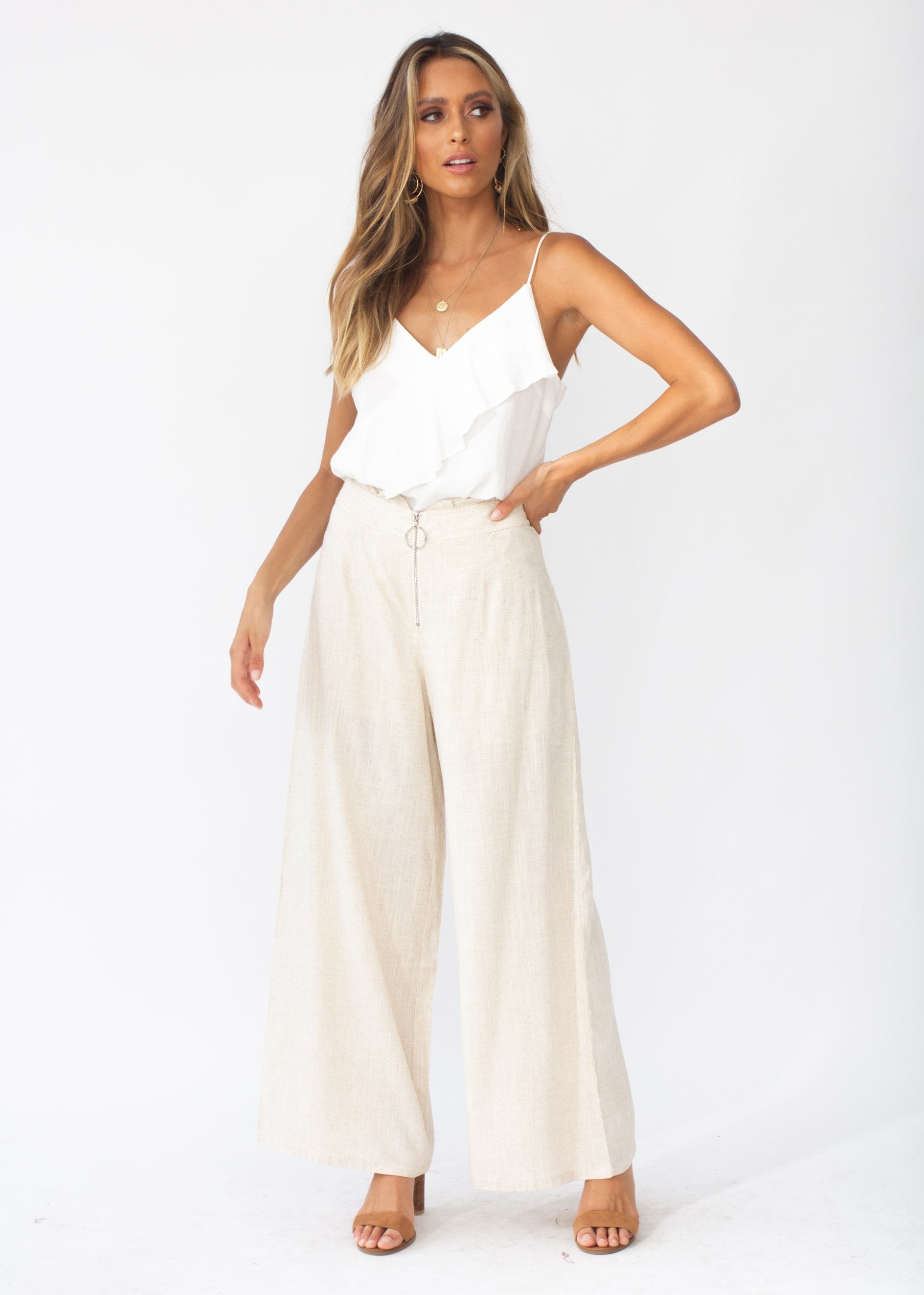 Byron Linen Wide Leg Pants - Natural