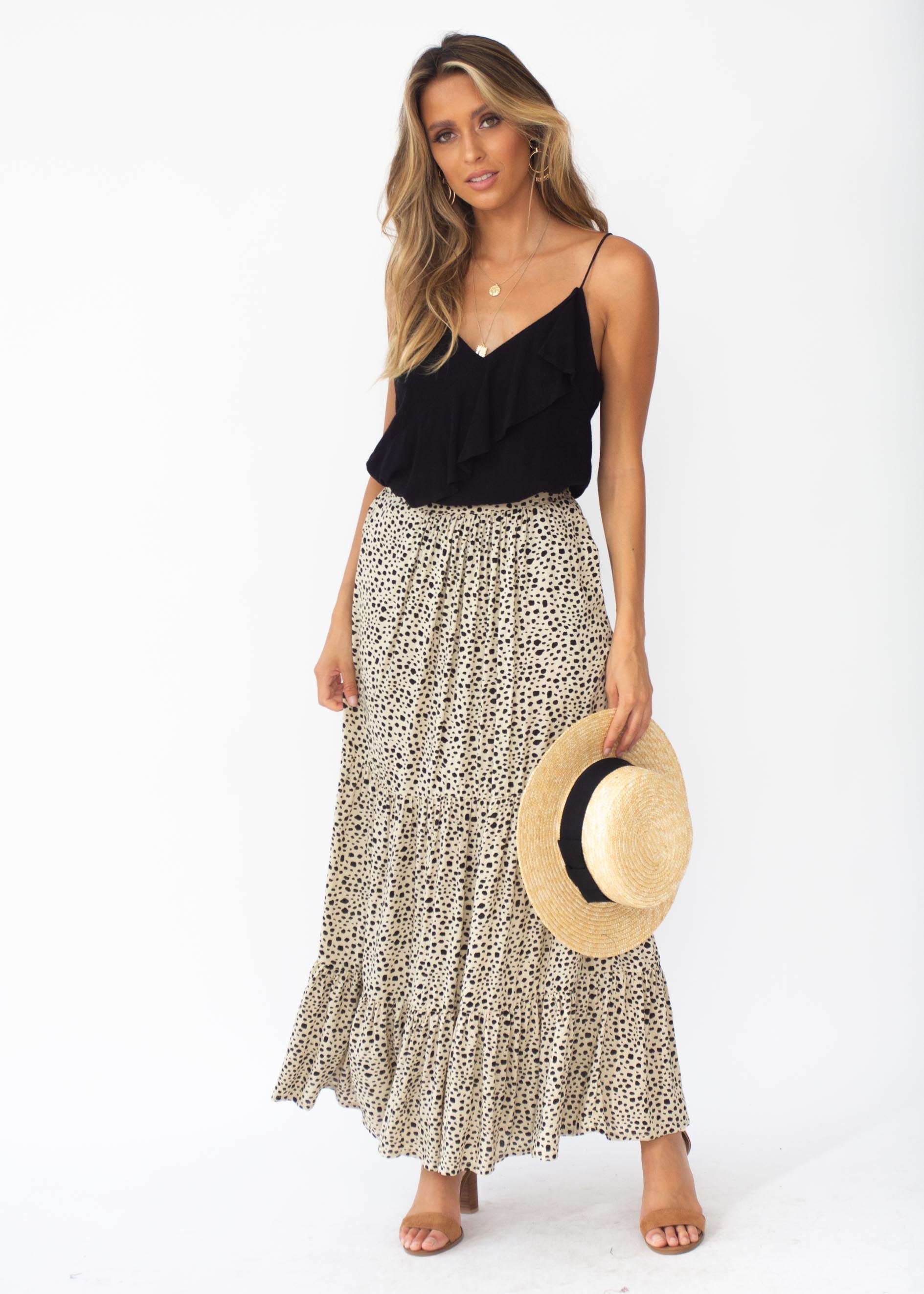 Courtney Maxi Skirt - Beige Spot