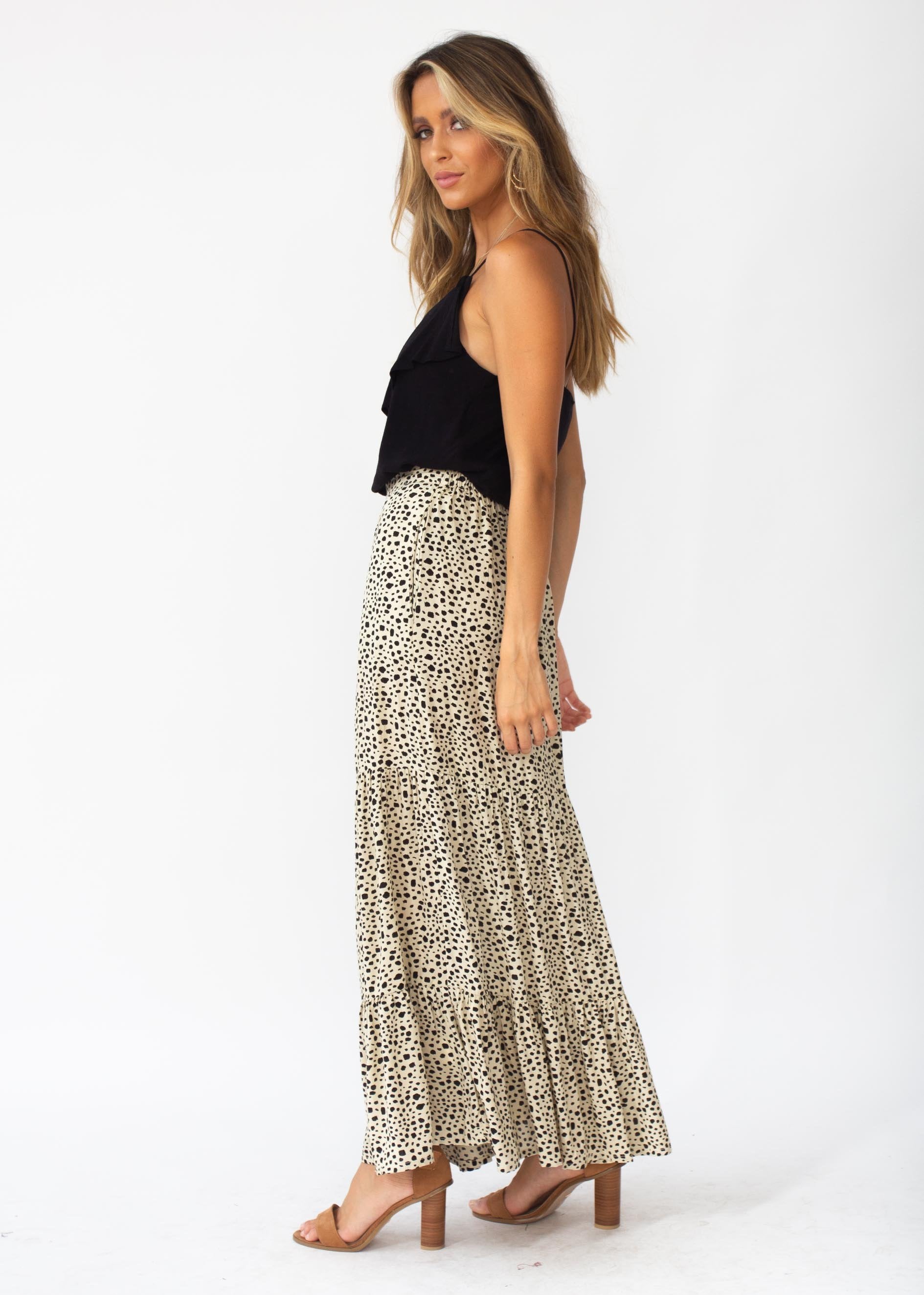 Courtney Maxi Skirt - Beige Spot