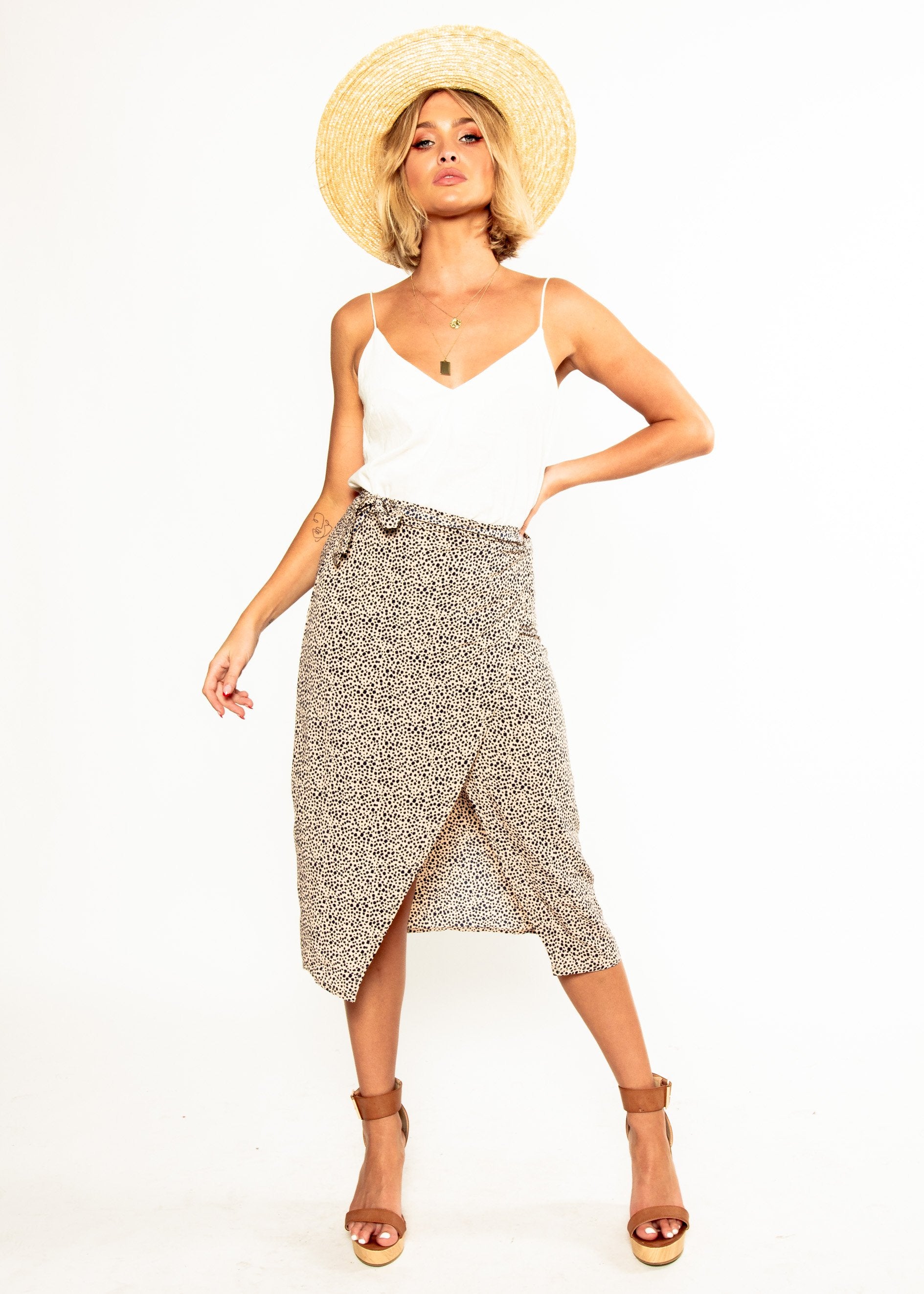 Women's Bold Love Midi Wrap Skirt - Nude Spot Print